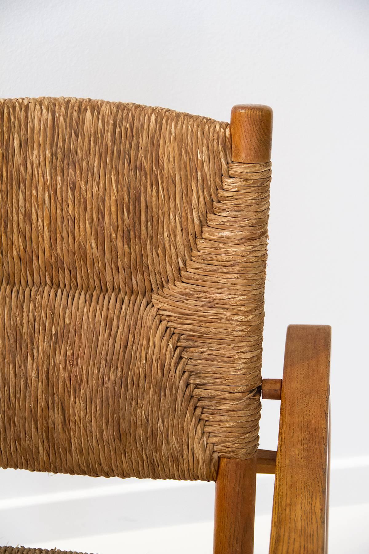 Fauteuil « Paille » de Charlotte Perriand, bois massif et paille, 1935, France Excellent état à Barcelona, ES