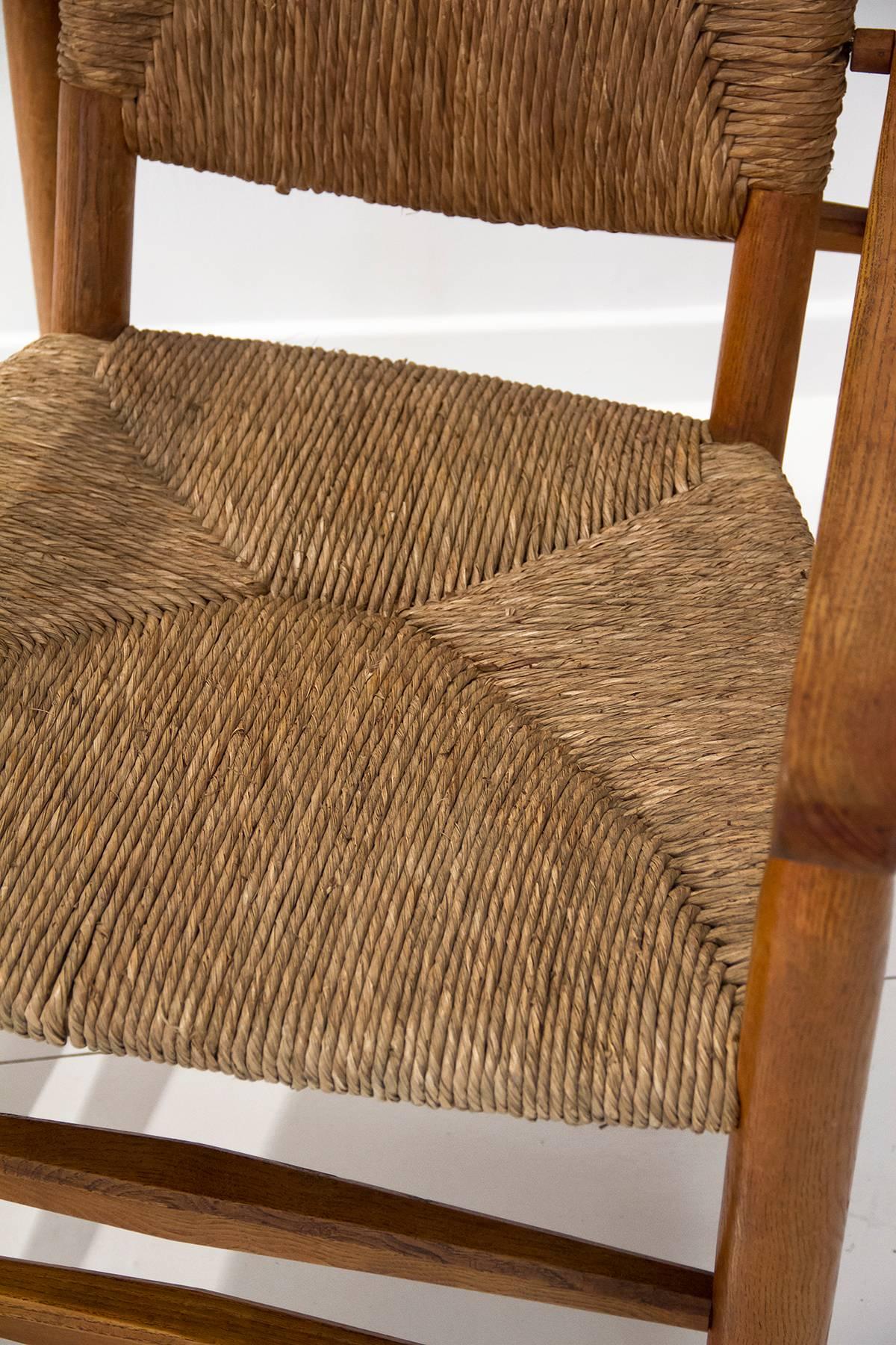 20ième siècle Fauteuil « Paille » de Charlotte Perriand, bois massif et paille, 1935, France