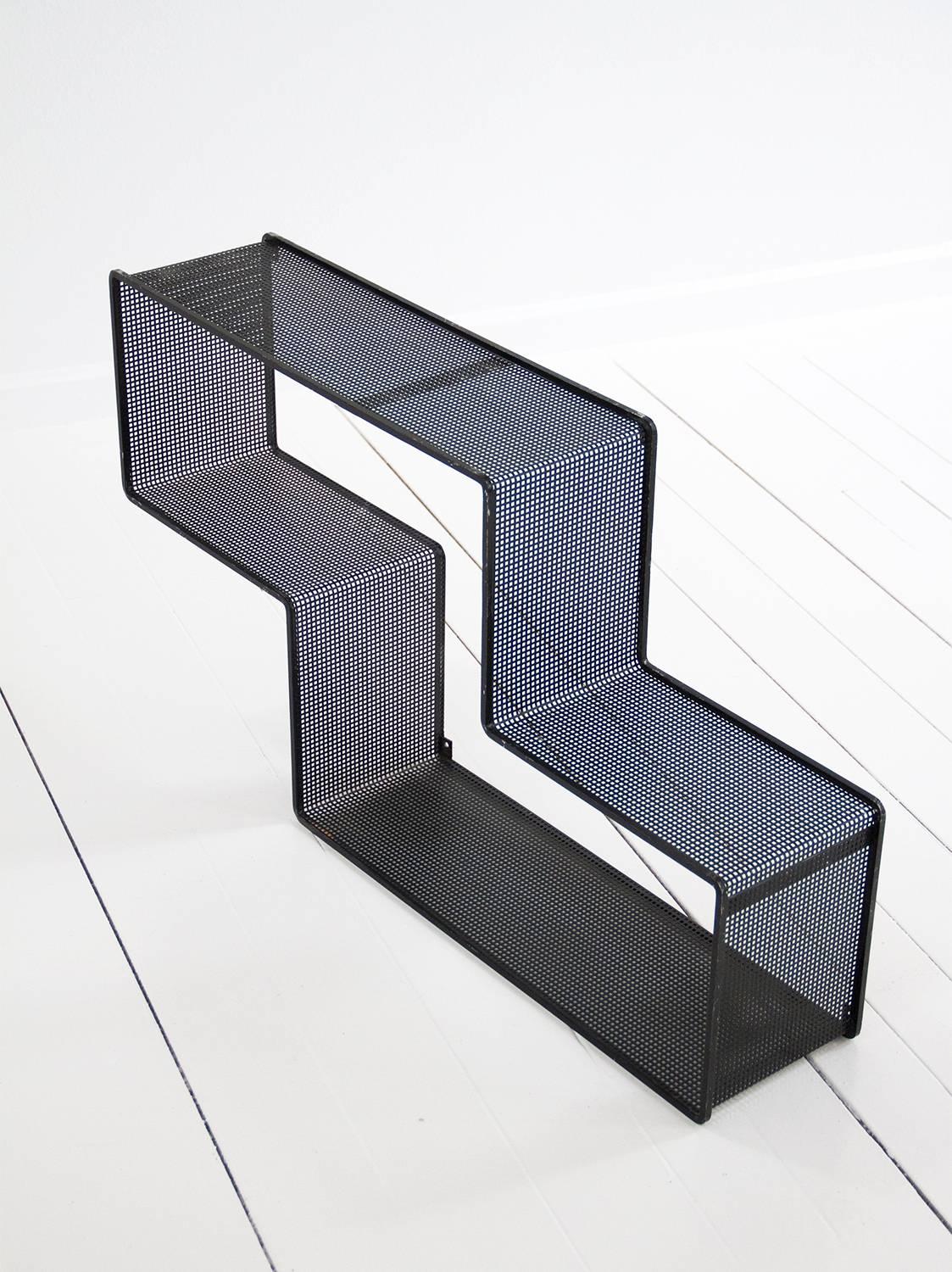 Black Dedal Wall Shelf by Mathieu Mategot, Perforated Steel, circa 1950, France For Sale 2