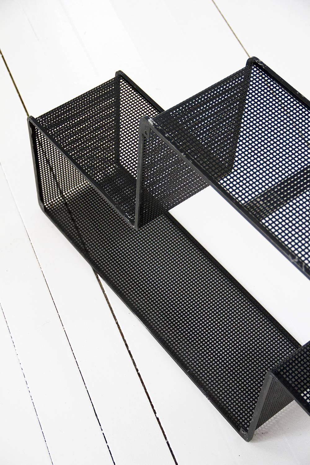 Black Dedal Wall Shelf by Mathieu Mategot, Perforated Steel, circa 1950, France For Sale 4