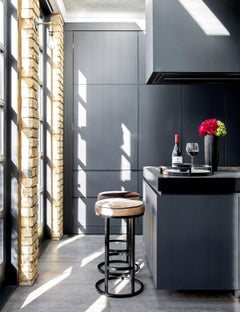 Custom Height Diana Bar Stool Circular in Steel Powder-Coated and Leather