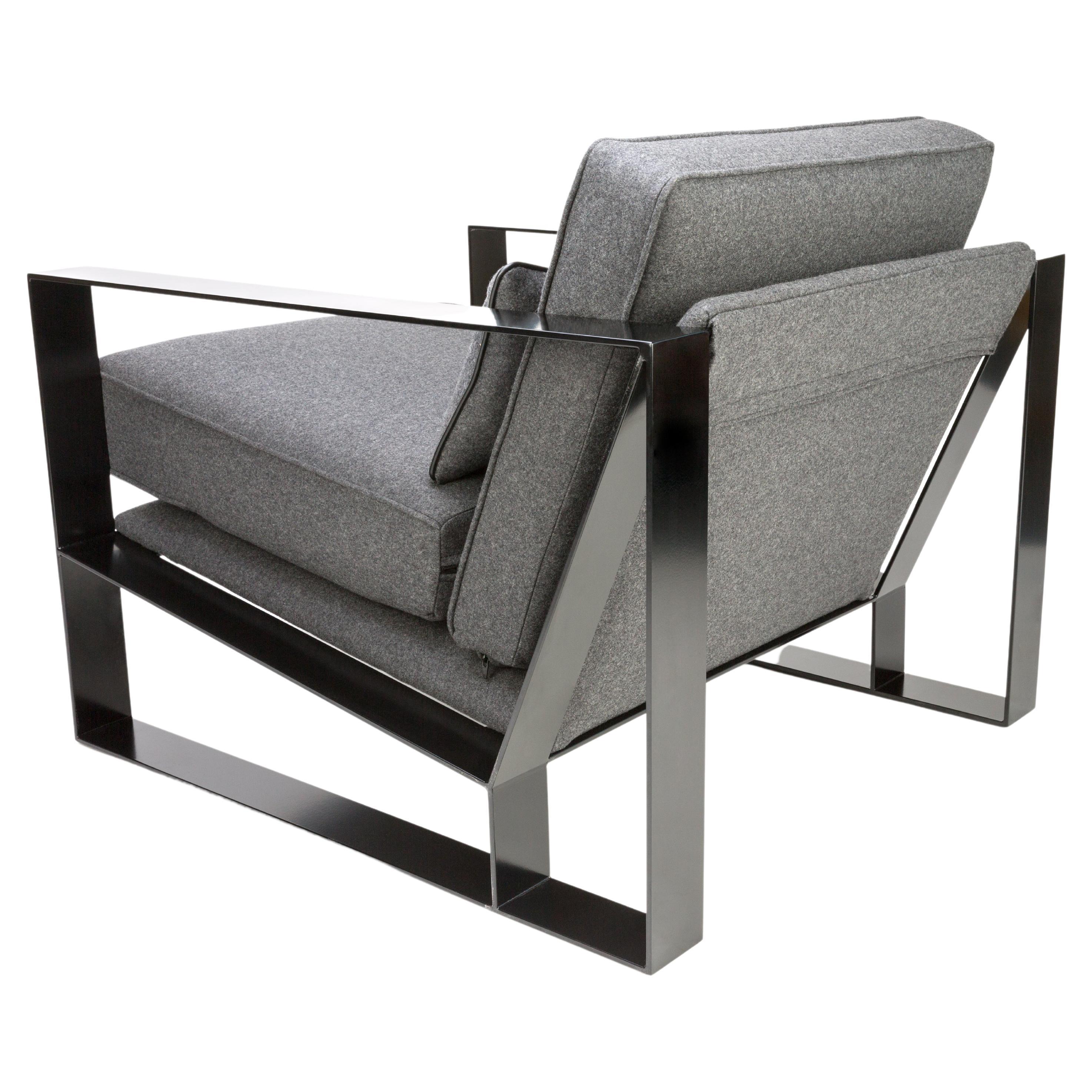 Modern Industrial Cronos I Armchair in Steel Powder Coated and Velvet For Sale
