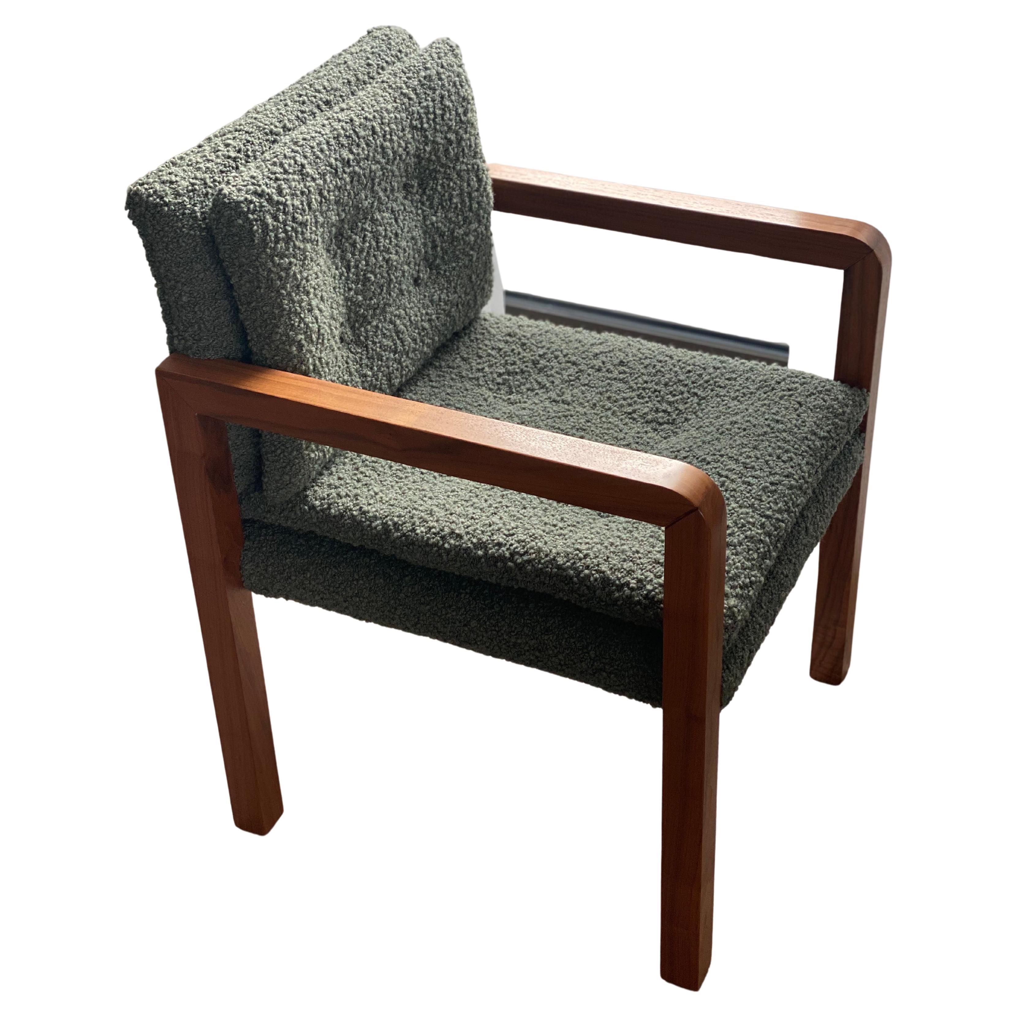 Custom Made Bacco Carver Chair Walnut Upholstered with Boucle 