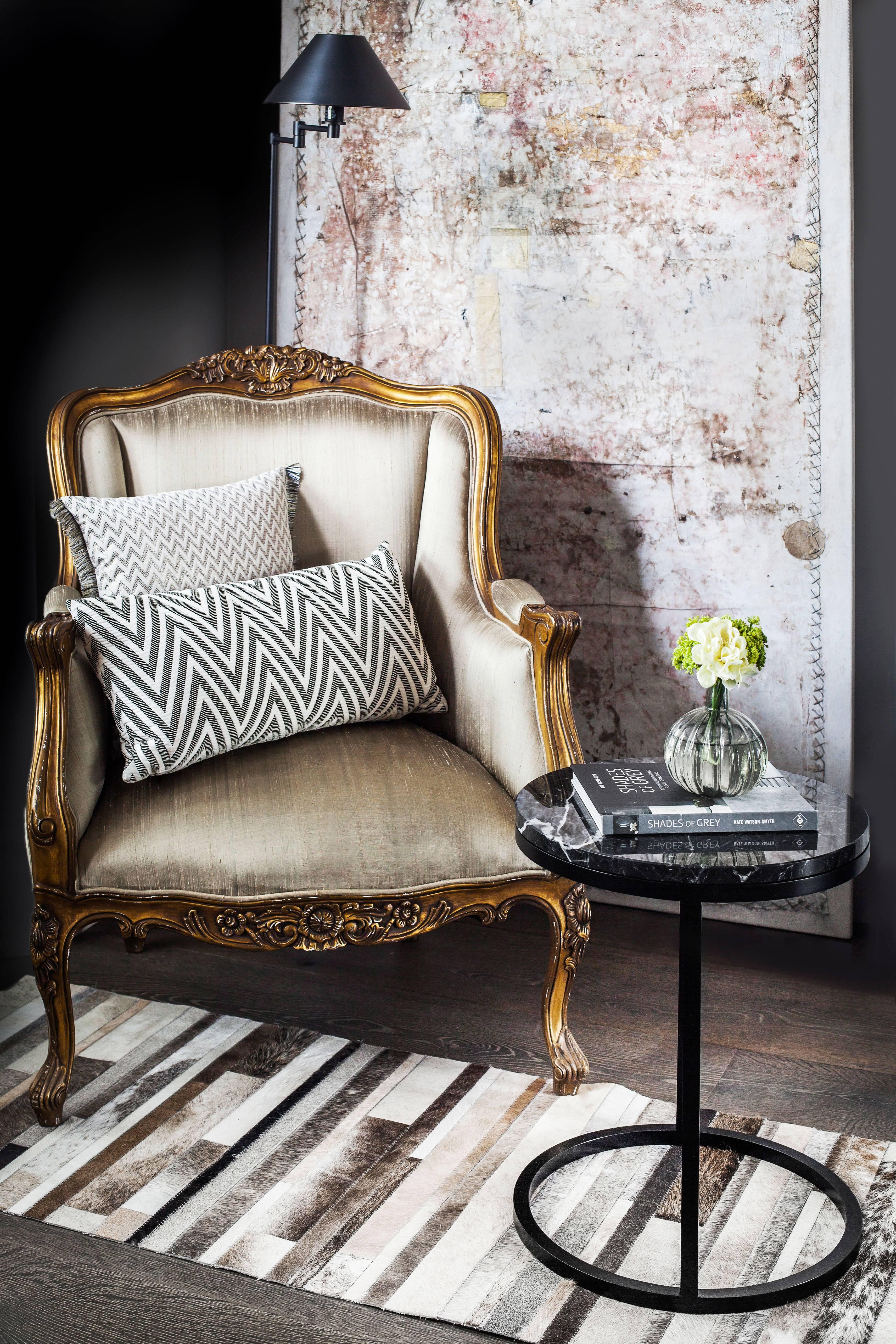 British Modern Diana Round Coffee Table in Steel Powder Coated and Marble