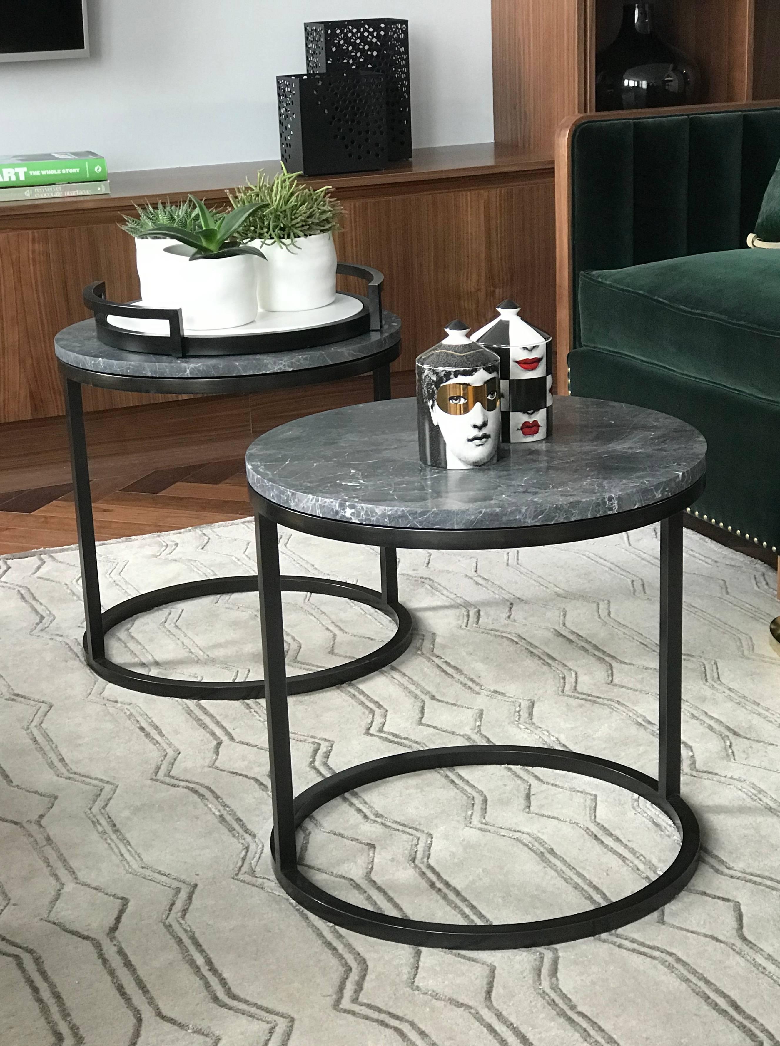 Modern Diana Round Coffee Table in Steel Powder Coated and Marble 1