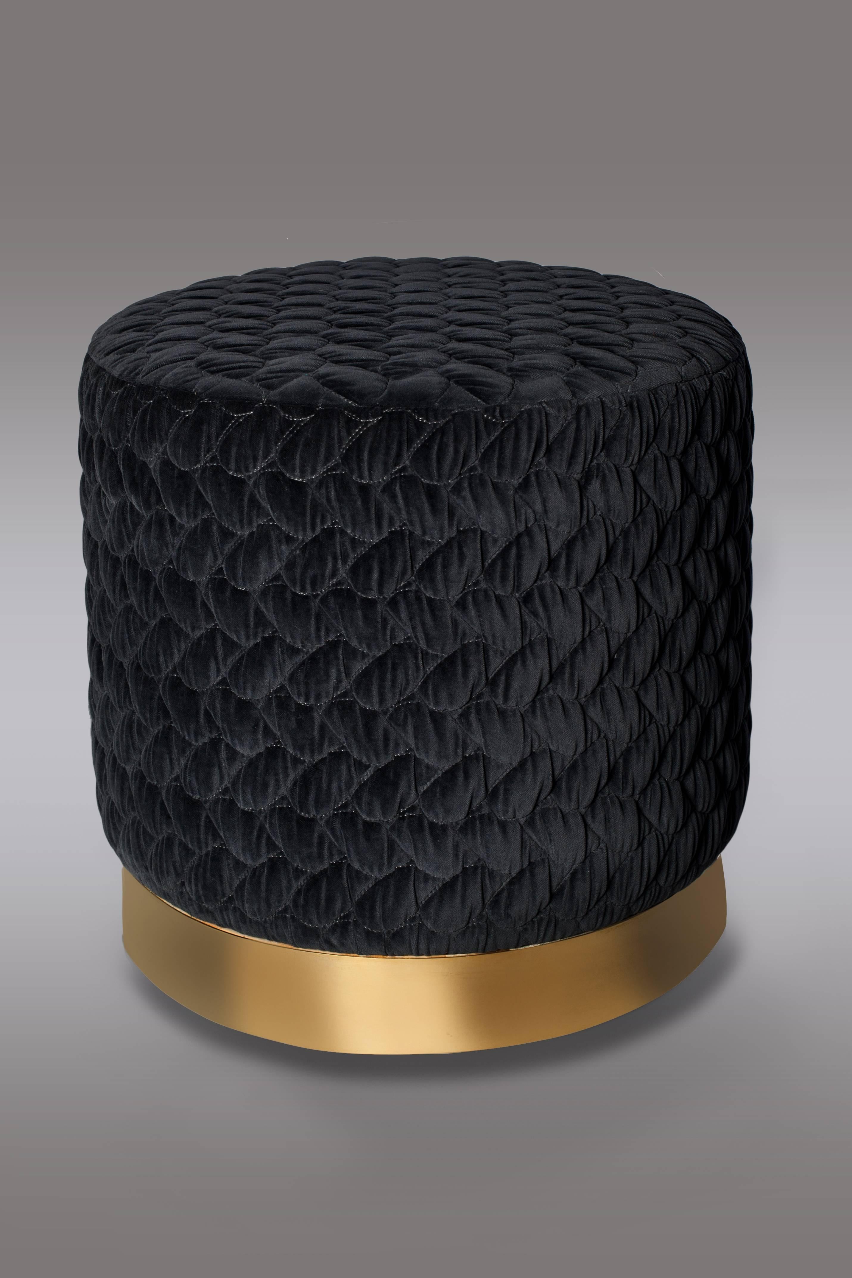 Diana Pouf Upholstered in Velvet Tresse with Brass Band Made in Britain 1