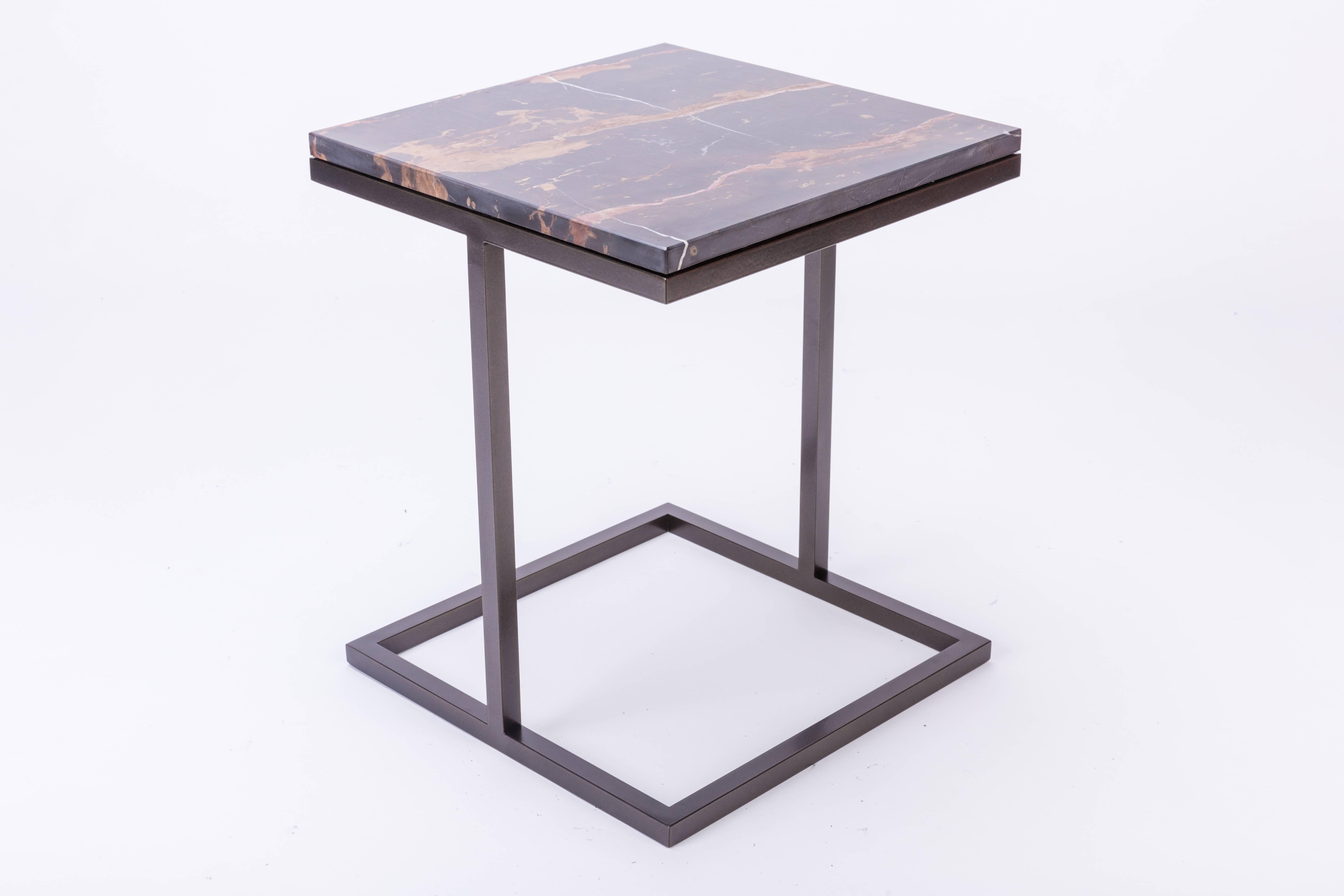 Polished Bacco Squared Coffee Table in Marble and Powder Coated Steel For Sale