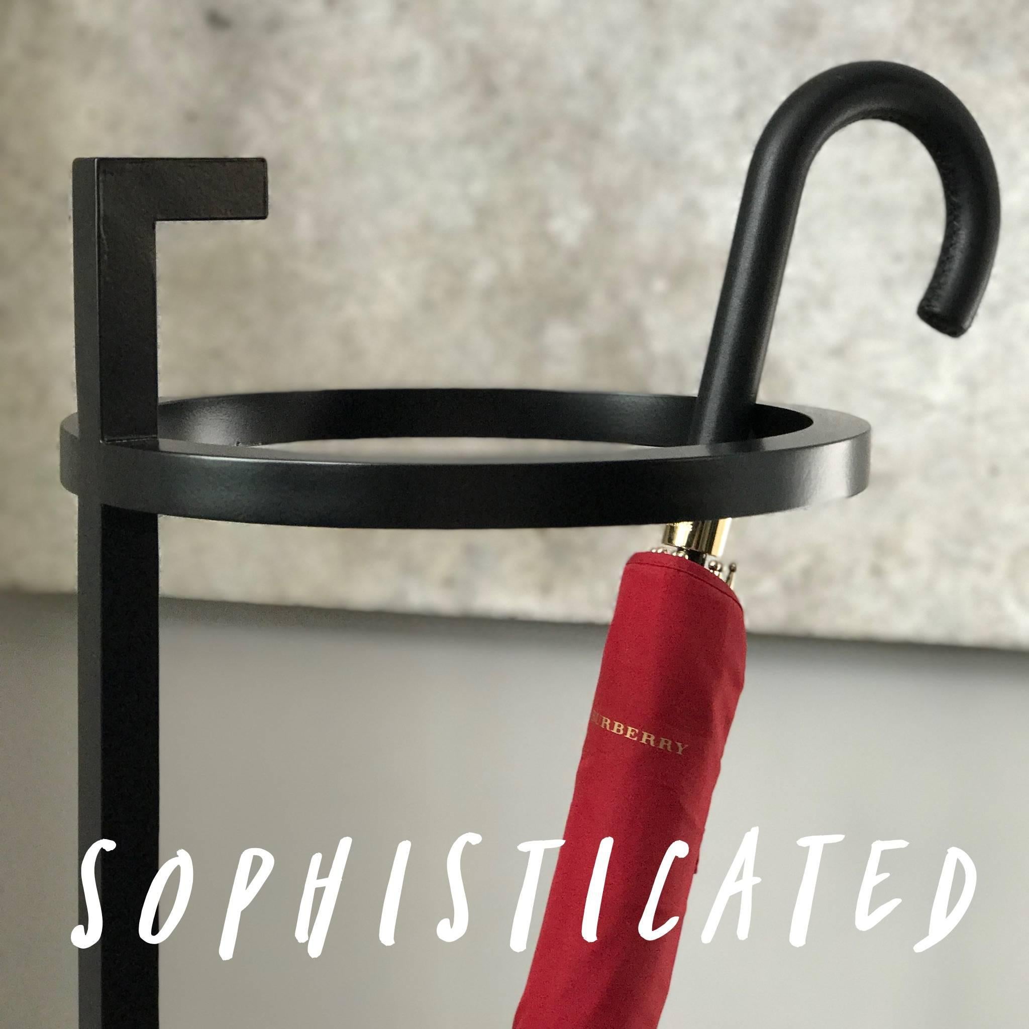British Diana Umbrella Stand Circular in Steel Powder-Coated and Black Tray For Sale