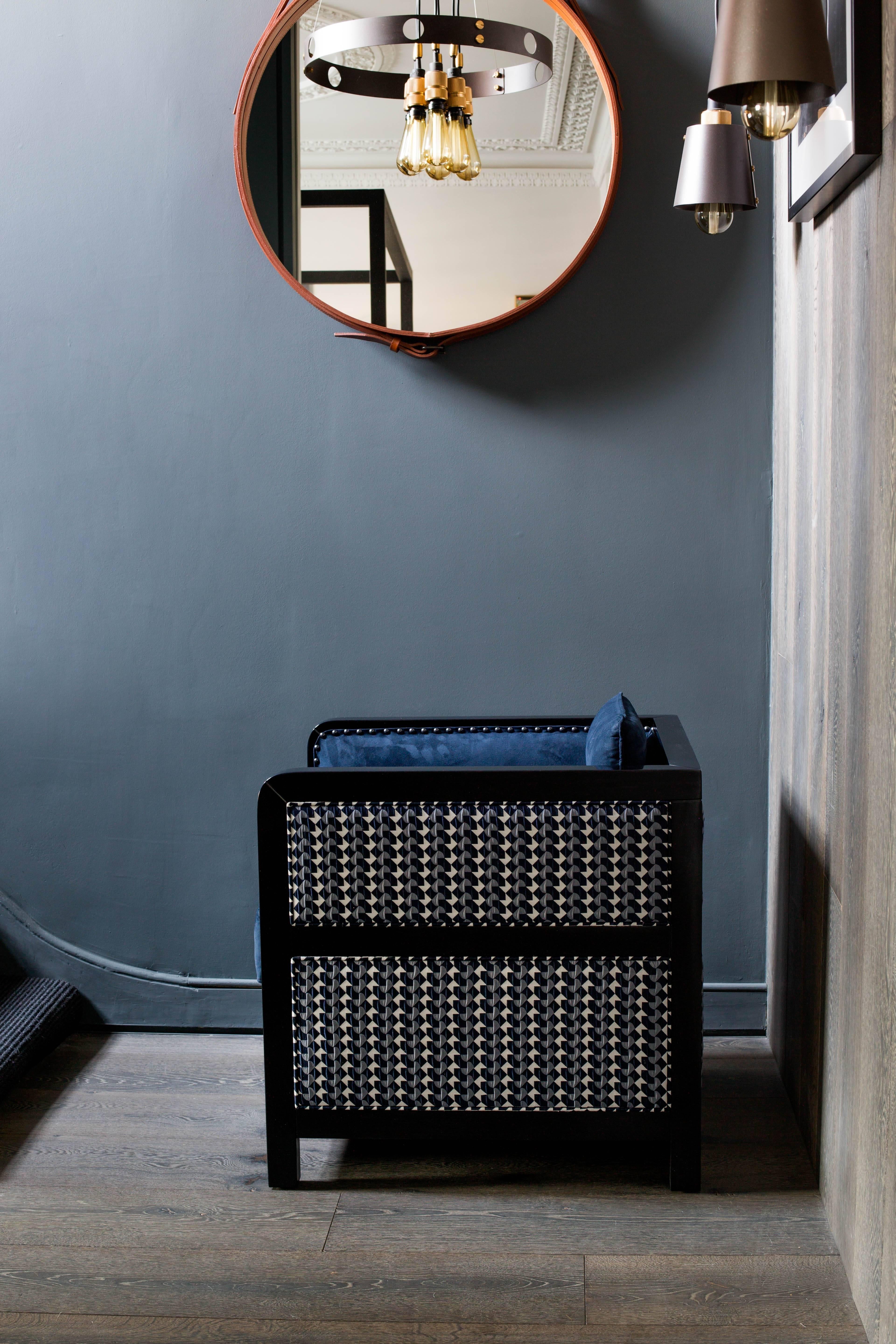Art Deco Bacco Dekonstruierter Sessel in Buchenholz gebeizt und Belo-Stoff (Britisch) im Angebot