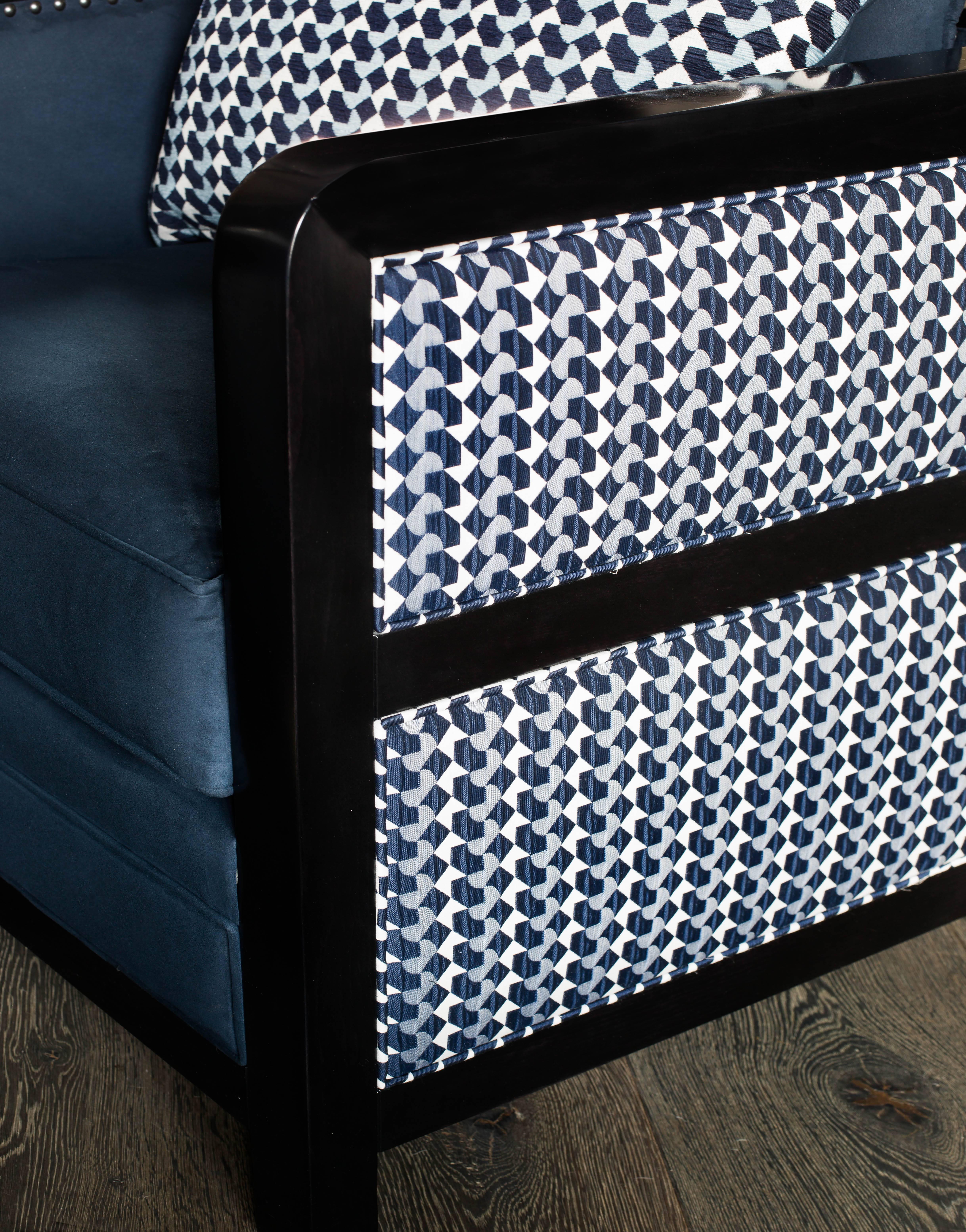 Contemporary Art Deco Bacco Deconstructed Armchair in Beech Wood Stained and Belo Fabric