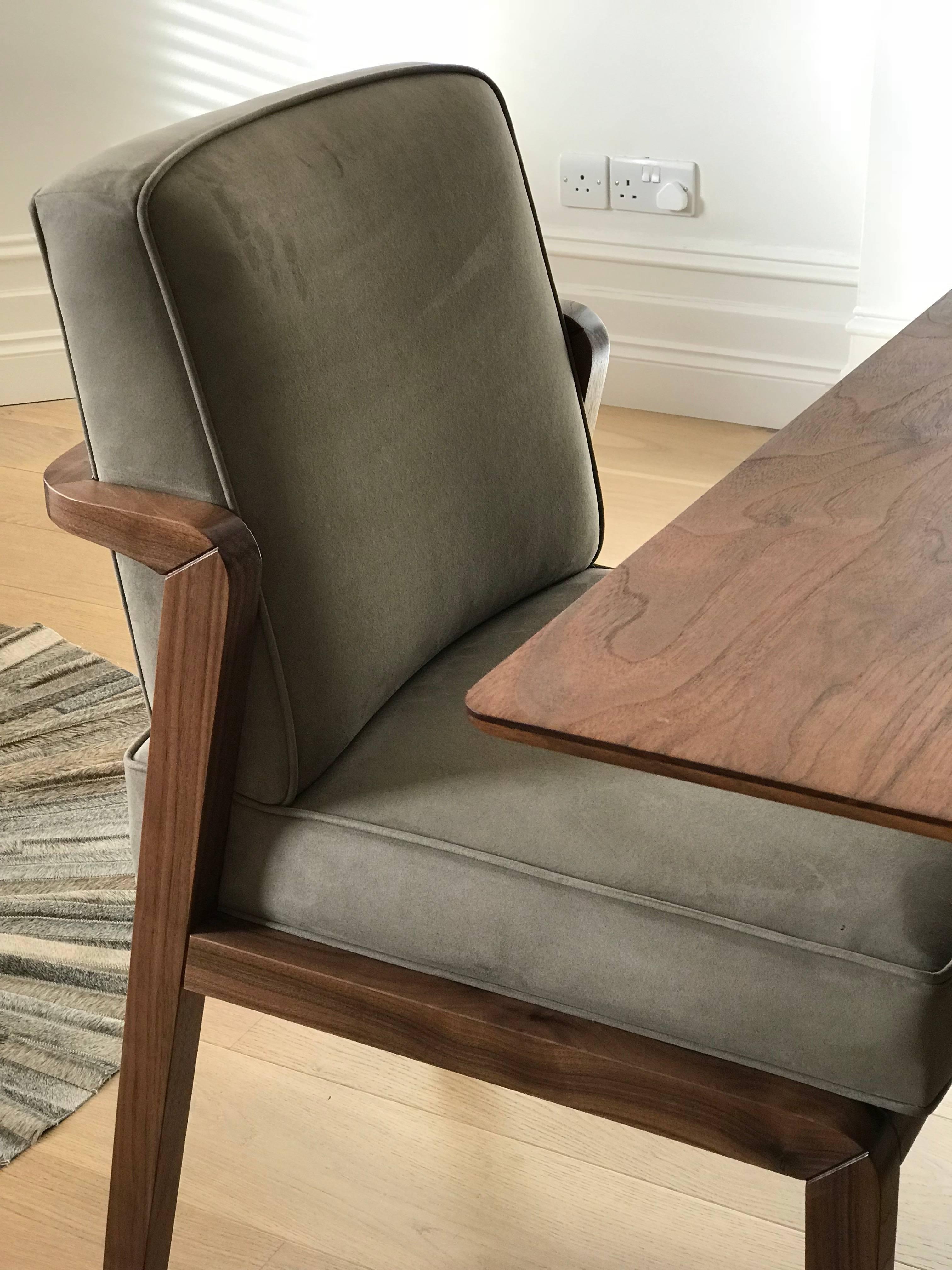 Atena Dining Chair in Walnut Upholstered with Nova Suede For Sale 3