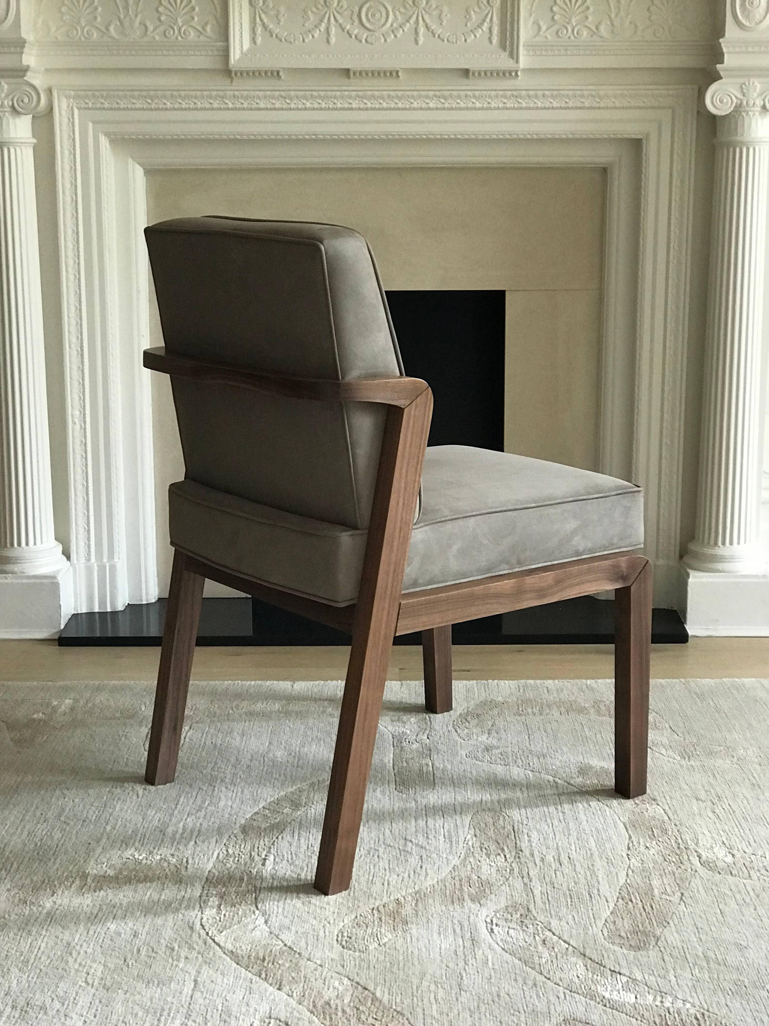 Art Deco Atena Dining Chair in Walnut Upholstered with Nova Suede For Sale