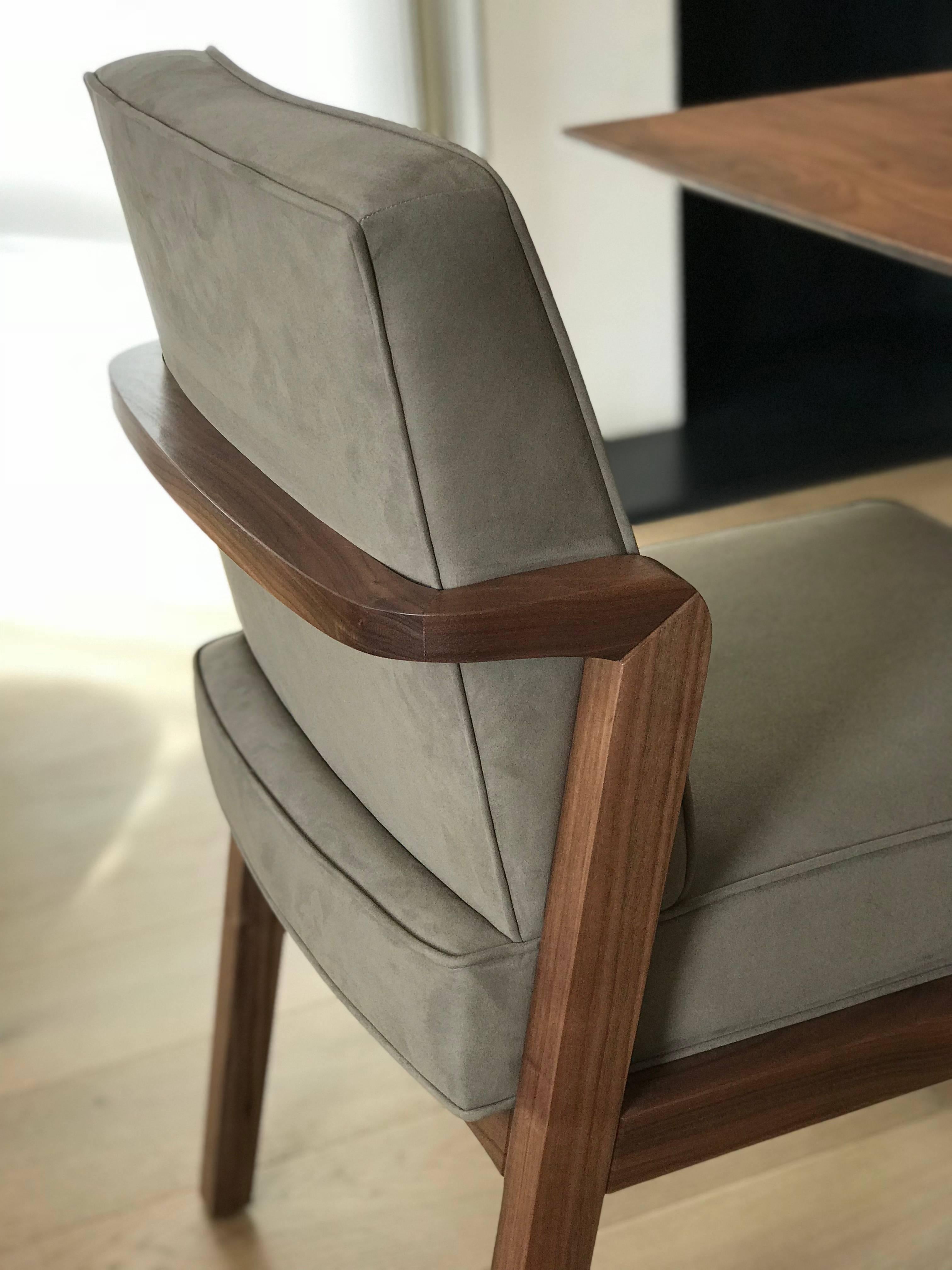 Atena Dining Chair in Walnut Upholstered with Nova Suede For Sale 1