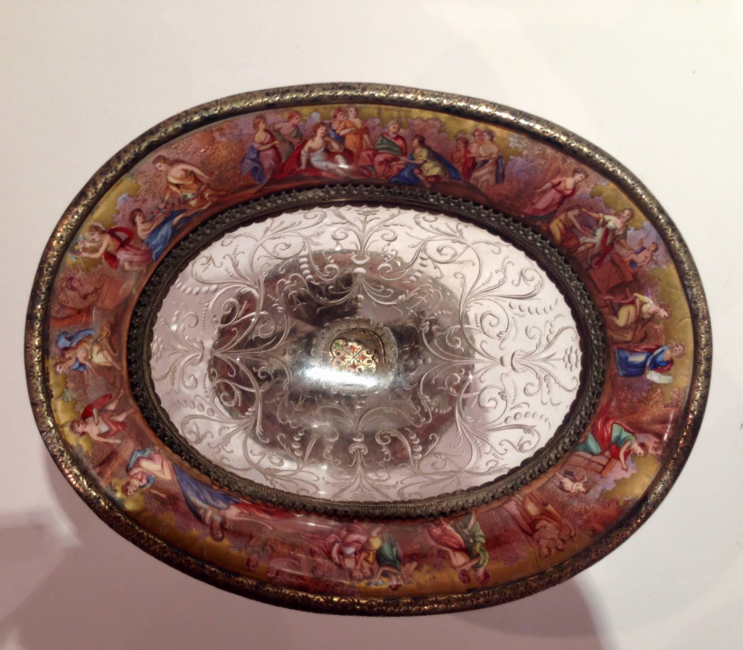 Baroque Revival Viennese Karl Bender Enamel and Rock Crystal Coupe For Sale