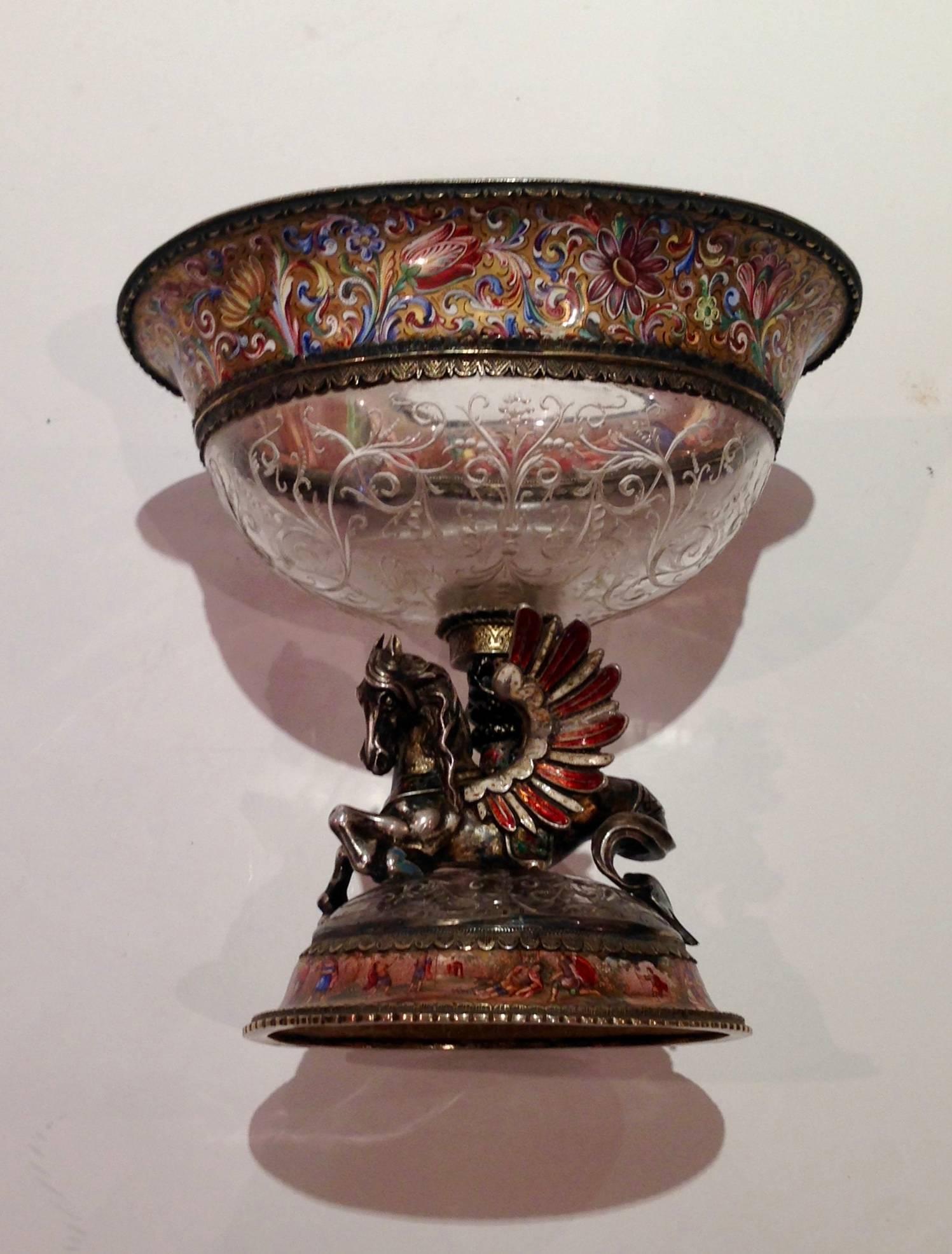Viennese Karl Bender Enamel and Rock Crystal Coupe For Sale 1