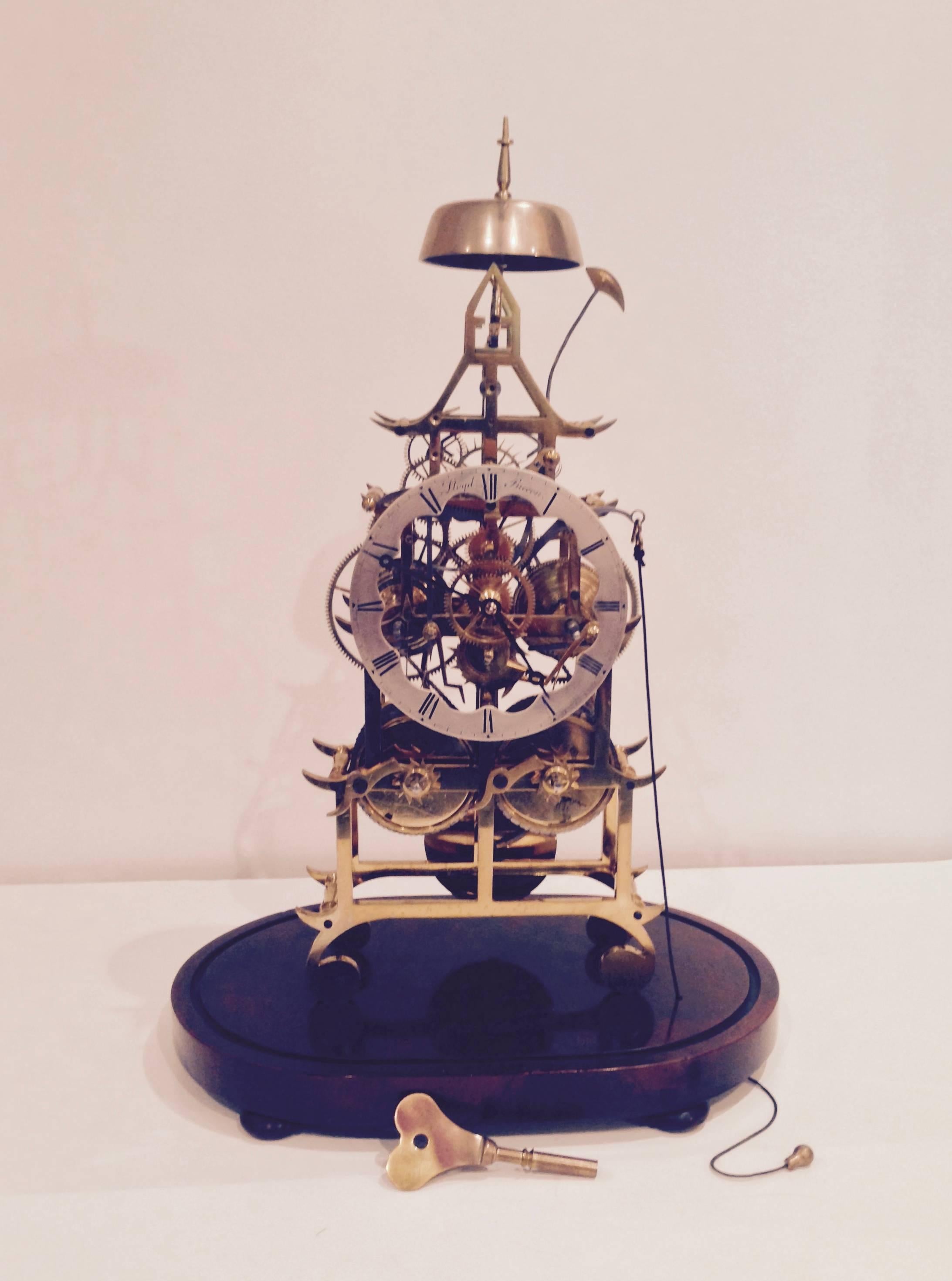 Victorian 19th Century Brass Skeleton Clock For Sale