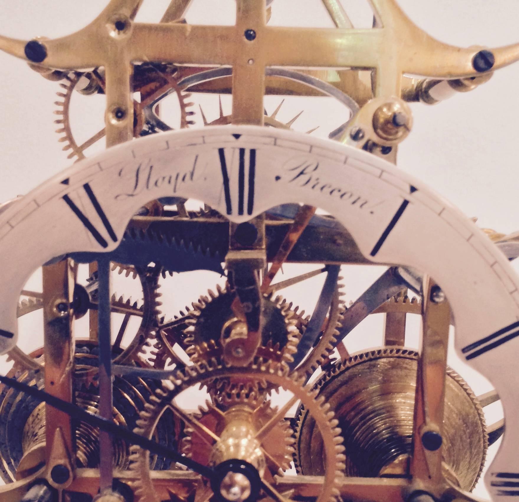 British 19th Century Brass Skeleton Clock For Sale