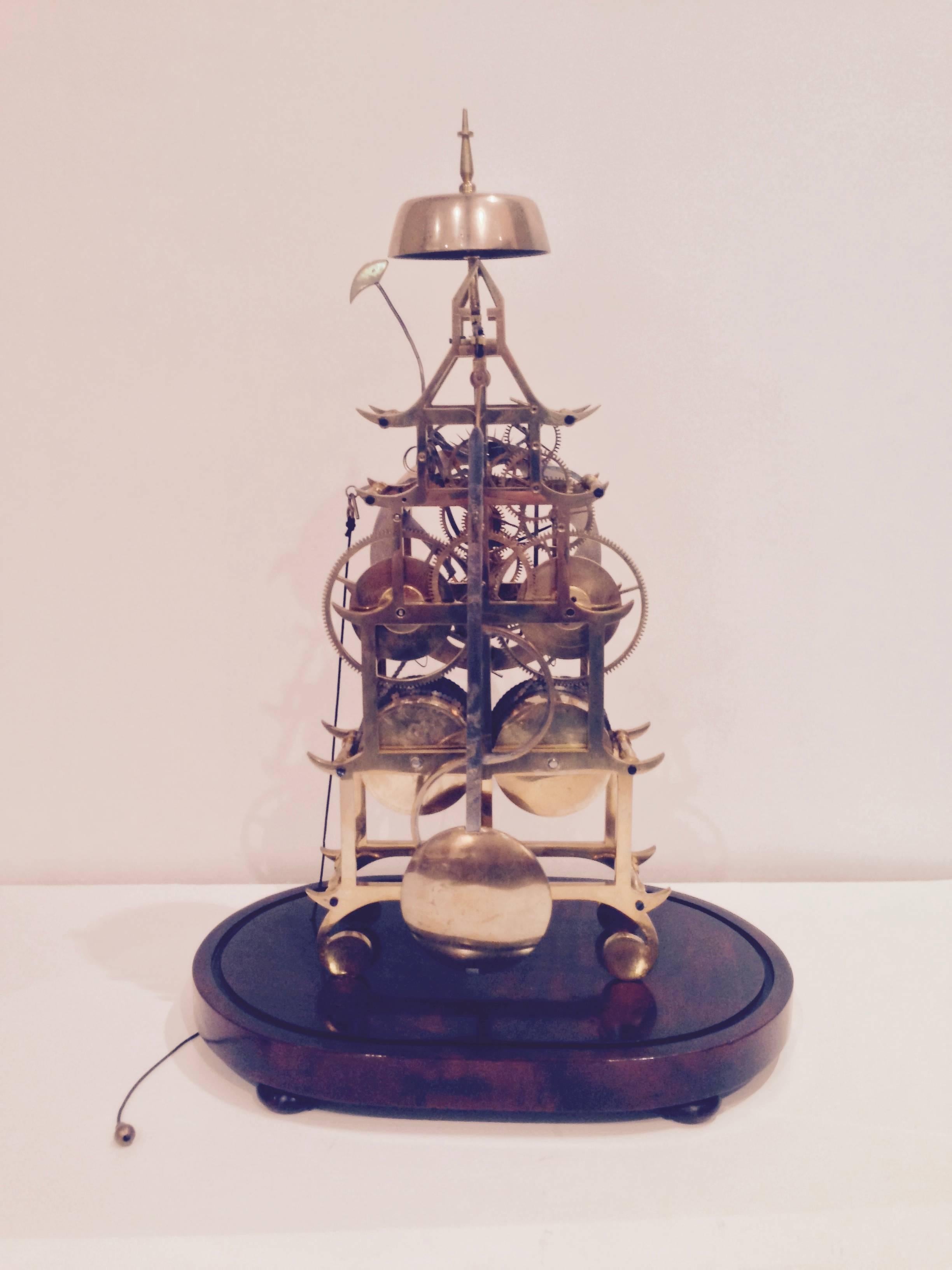 Mid-19th Century 19th Century Brass Skeleton Clock For Sale