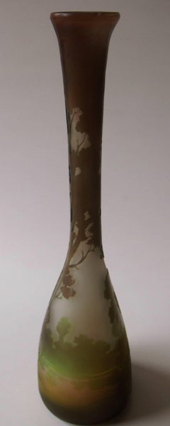 French Emile Galle Art Nouveau Cameo Glass Landscape Vase 1900