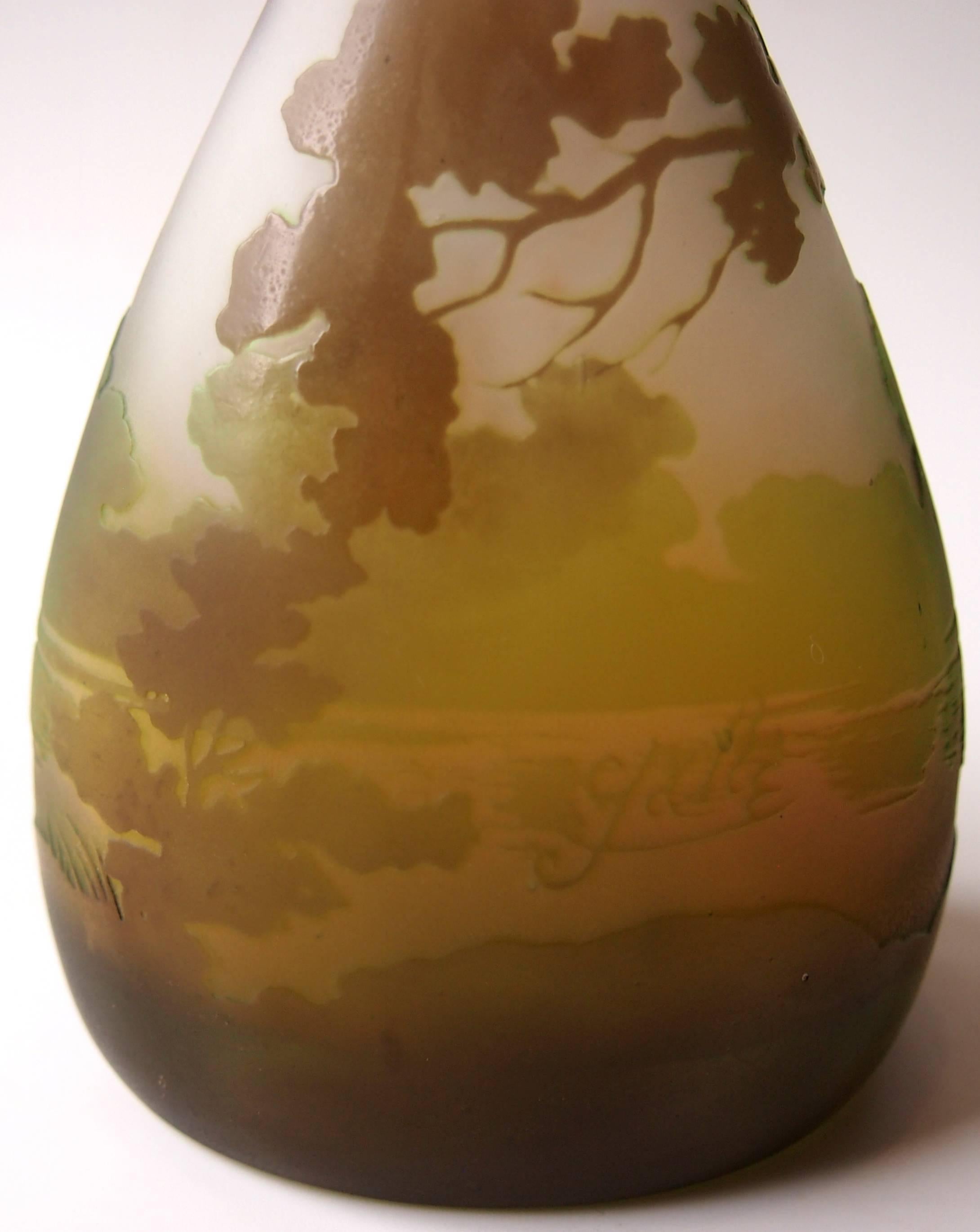 French Emile Galle Art Nouveau Cameo Glass Landscape Vase 1900 For Sale 1