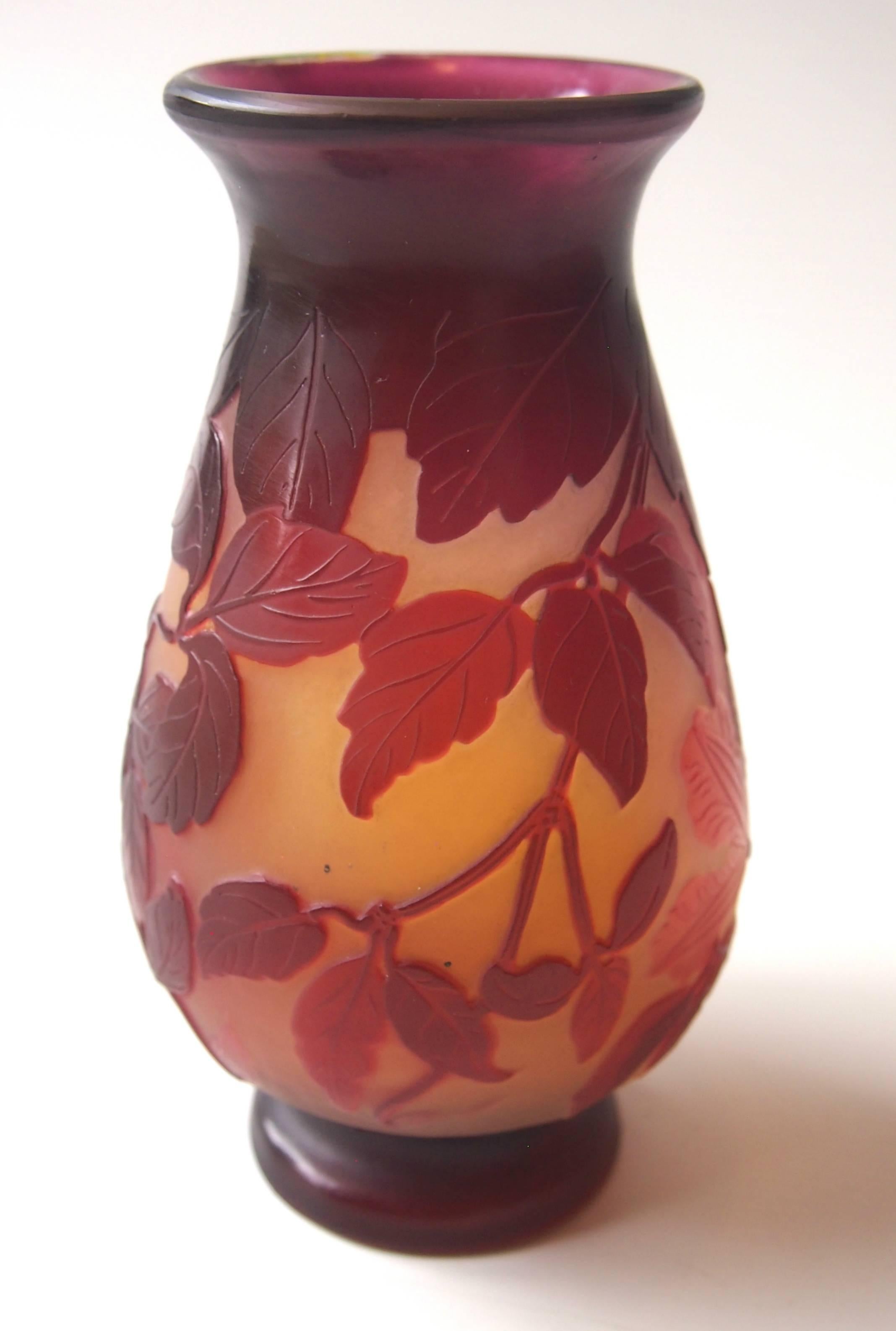 Early 20th Century French Emile Galle Art Nouveau Clematis Cameo Glass Vase 1900 For Sale