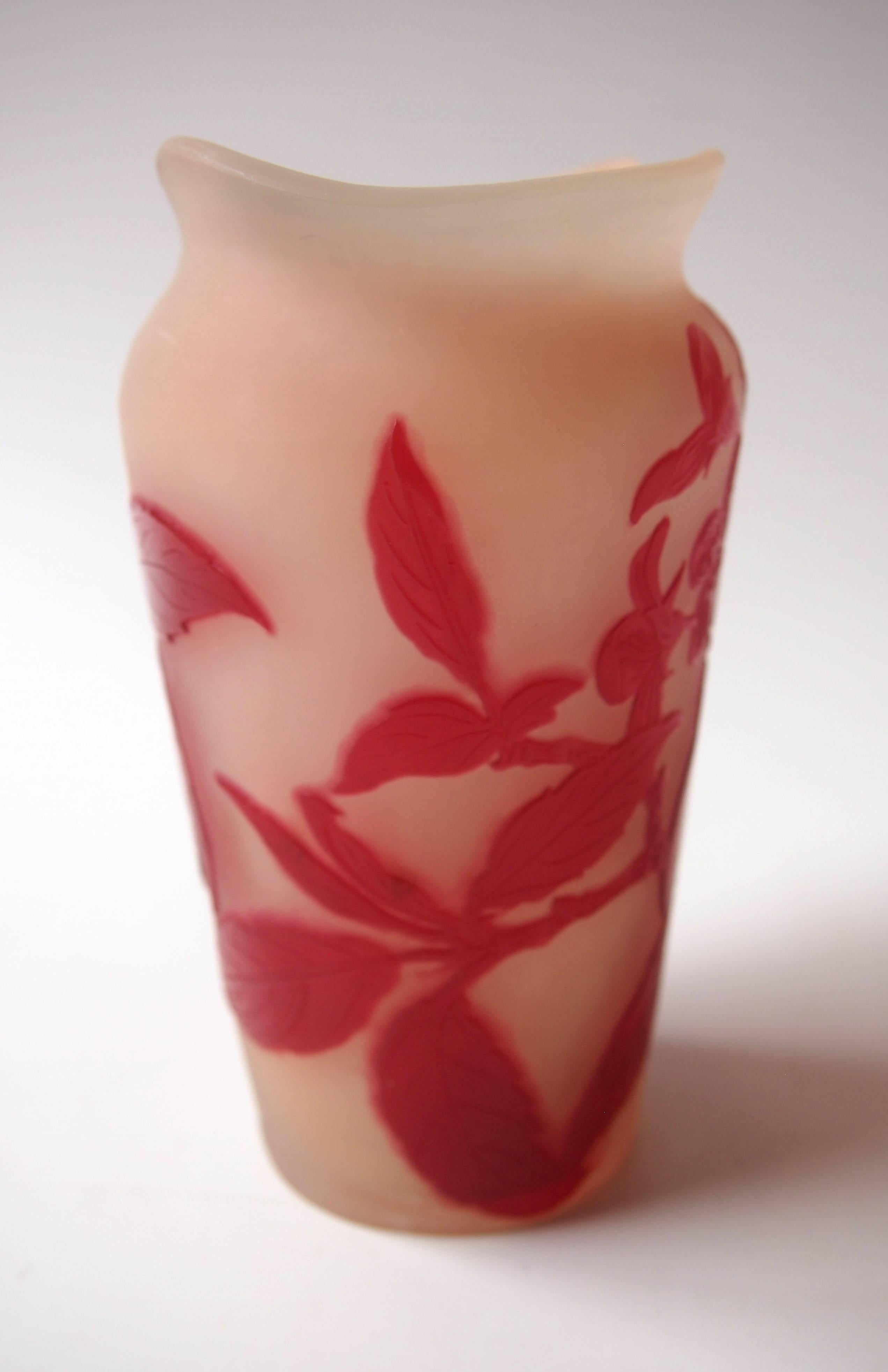 French Emile Galle Art Nouveau Cameo Red and White Vase