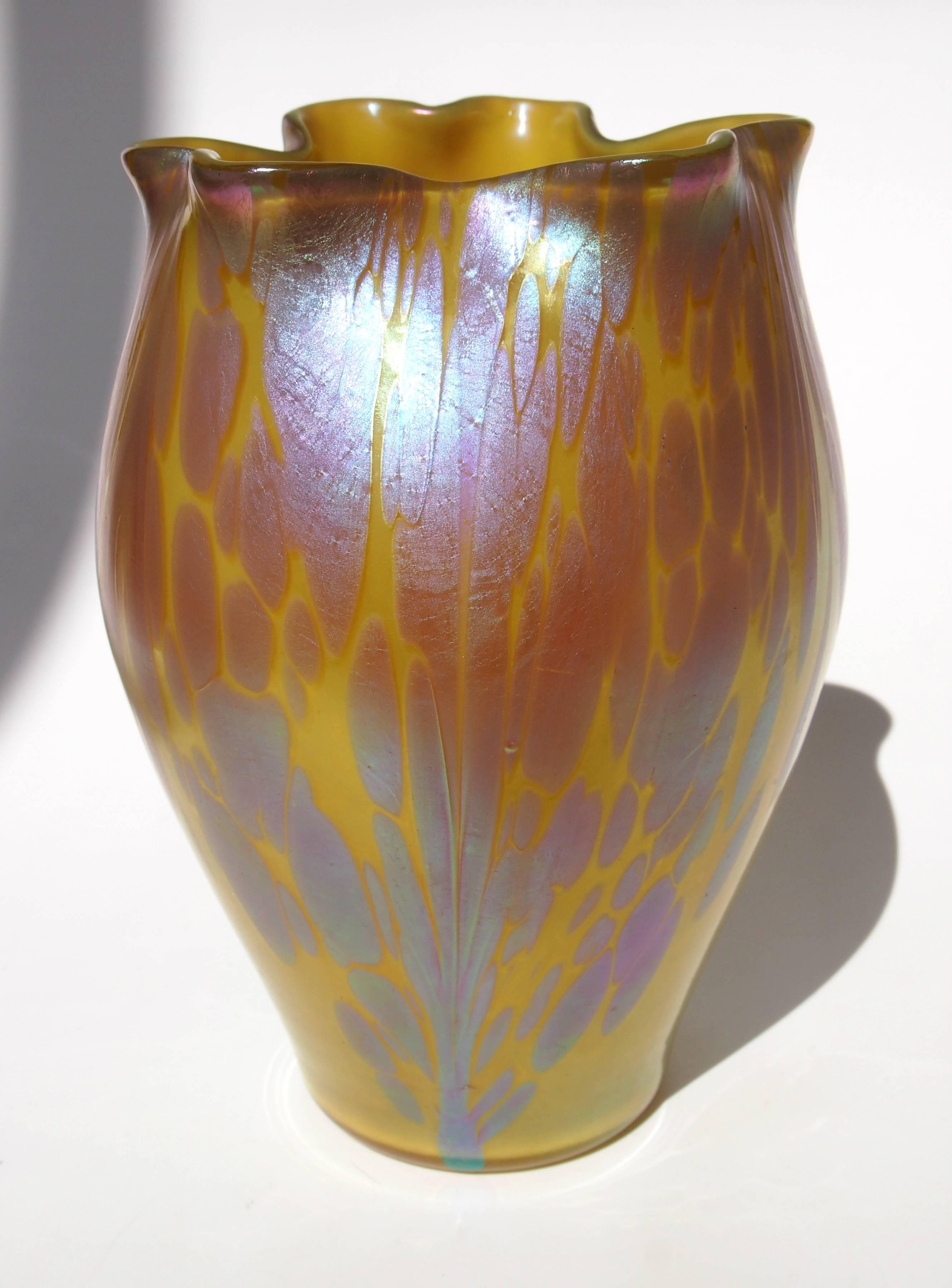 Jugendstil Art Nouveau Loetz Metalic Yellow Phaenomen Medici Vase