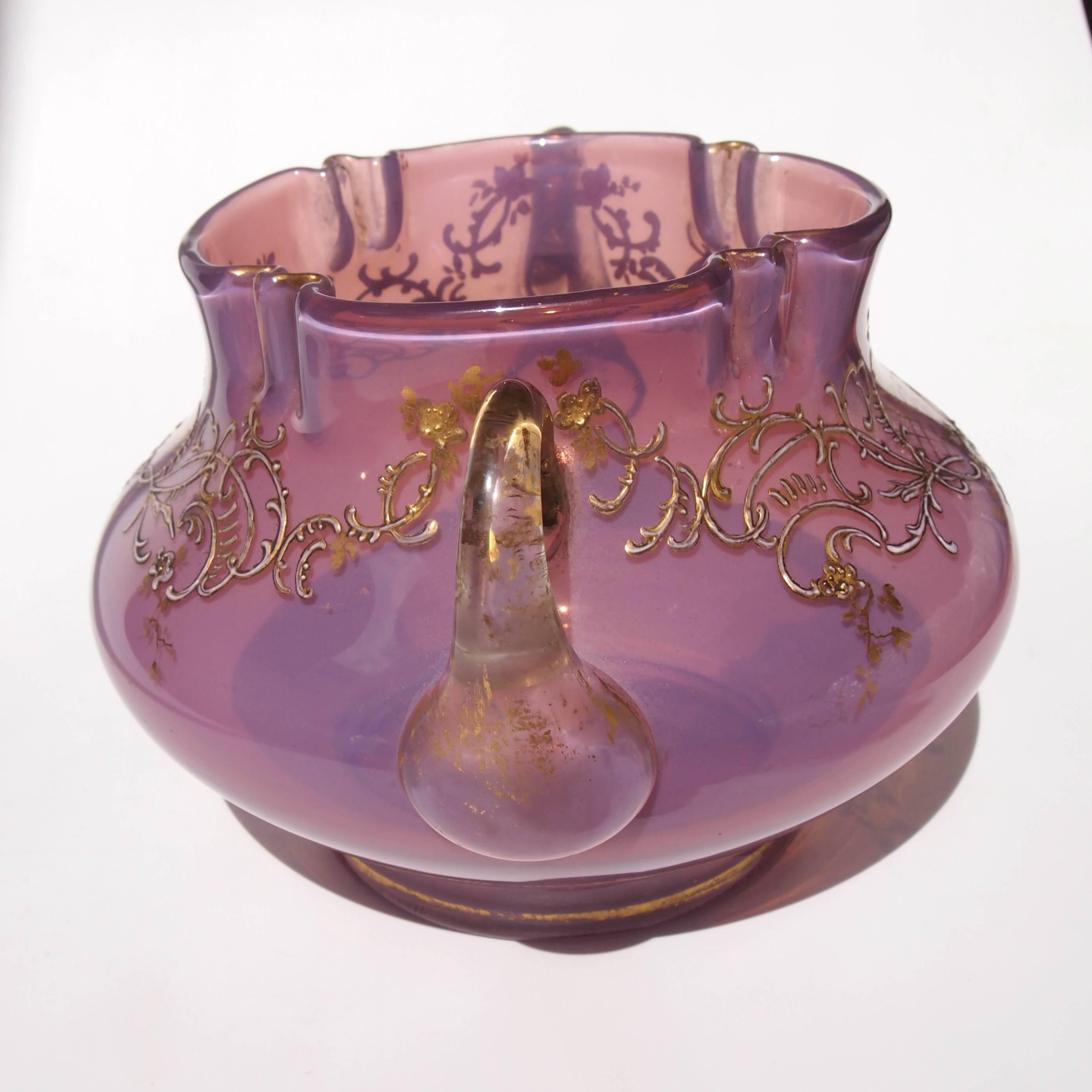 Austrian Bohemian Loetz Victorian Heliotrope Two Handled Glass Vase - 1890s For Sale