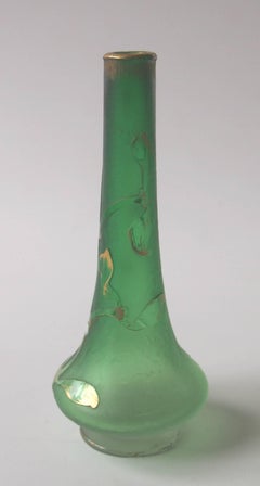 French Art Nouveau Daum Green Mistletoe Glass Vase Circa 1899
