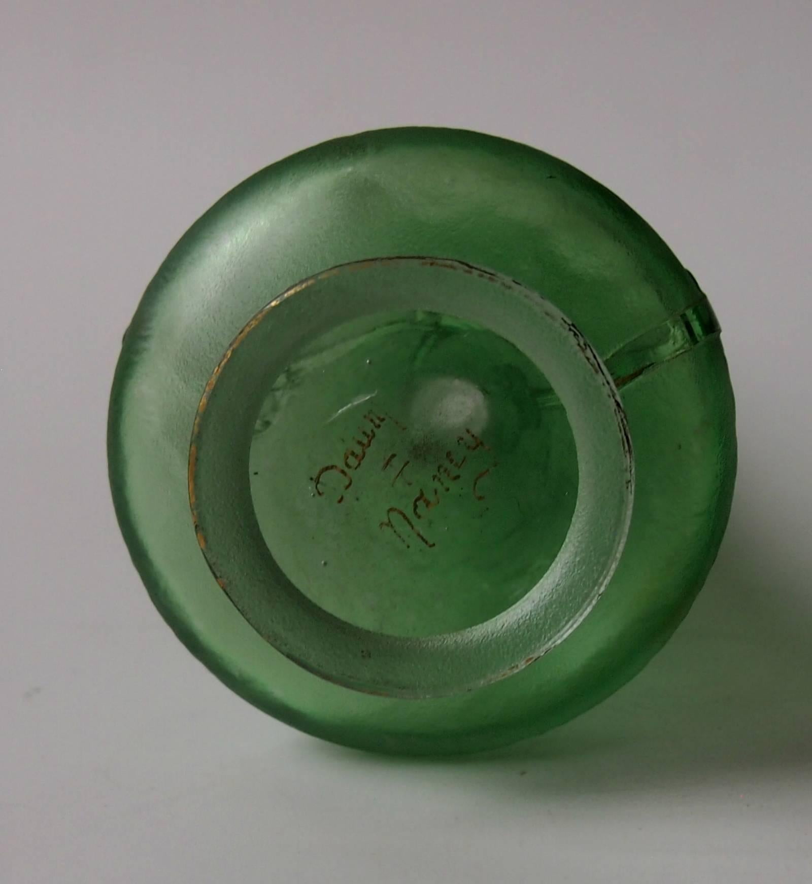French Art Nouveau Daum Green Mistletoe Glass Vase Circa 1899 For Sale 1
