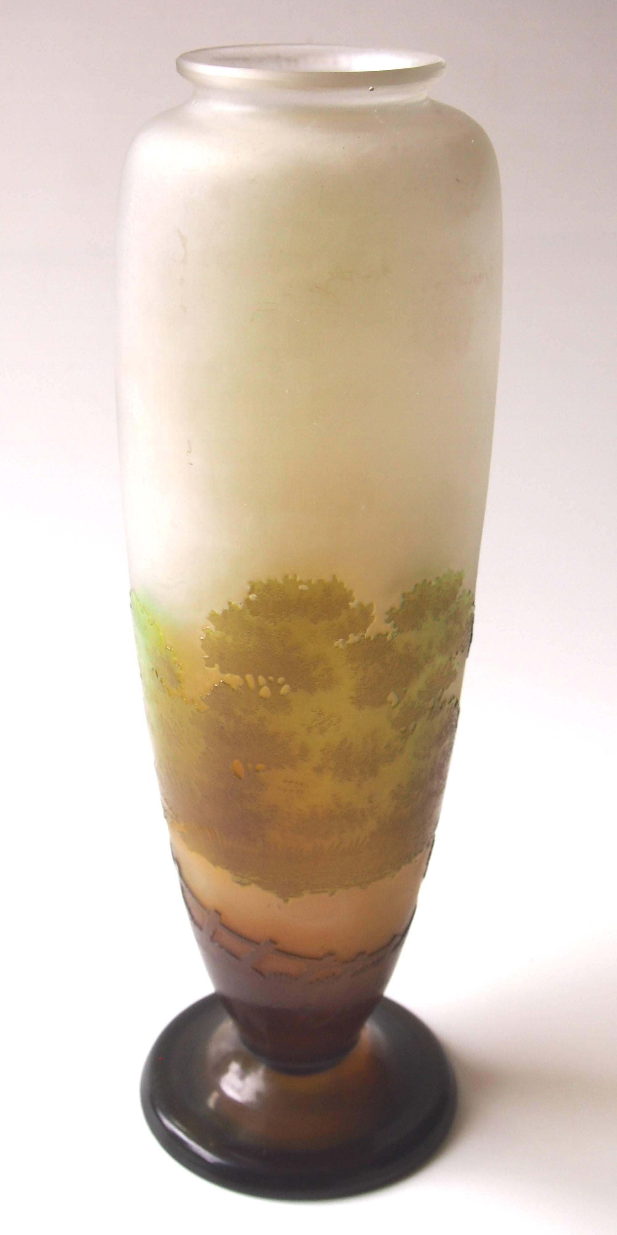 French Emile Galle Art Nouveau Cameo Glass Landscape Vase signed circa 1900 In Good Condition For Sale In London, GB