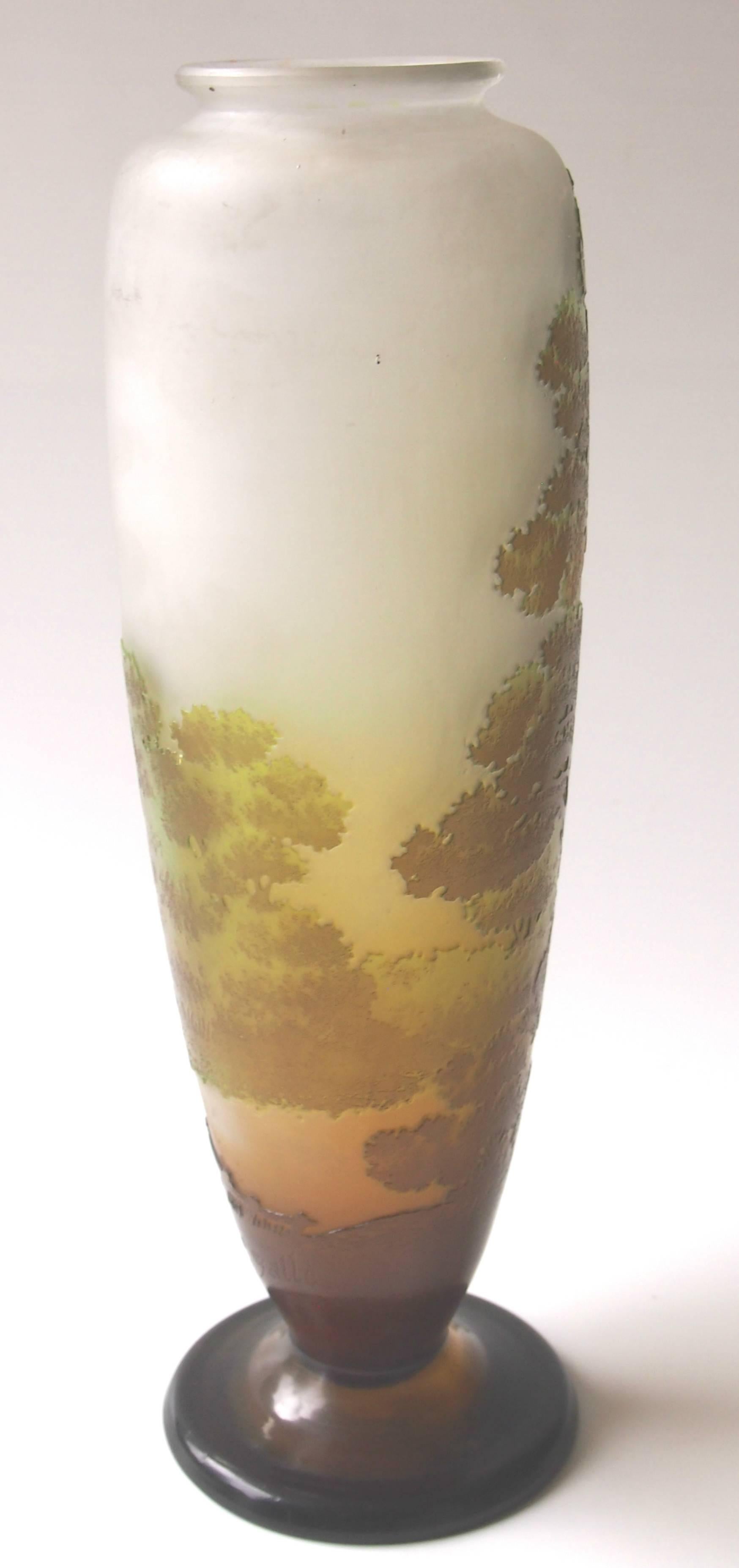 Early 20th Century French Emile Galle Art Nouveau Cameo Glass Landscape Vase signed circa 1900 For Sale