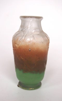 French Daum Signed Art Nouveau Butterfly Acid Cut Glass Back Vase circa 1900