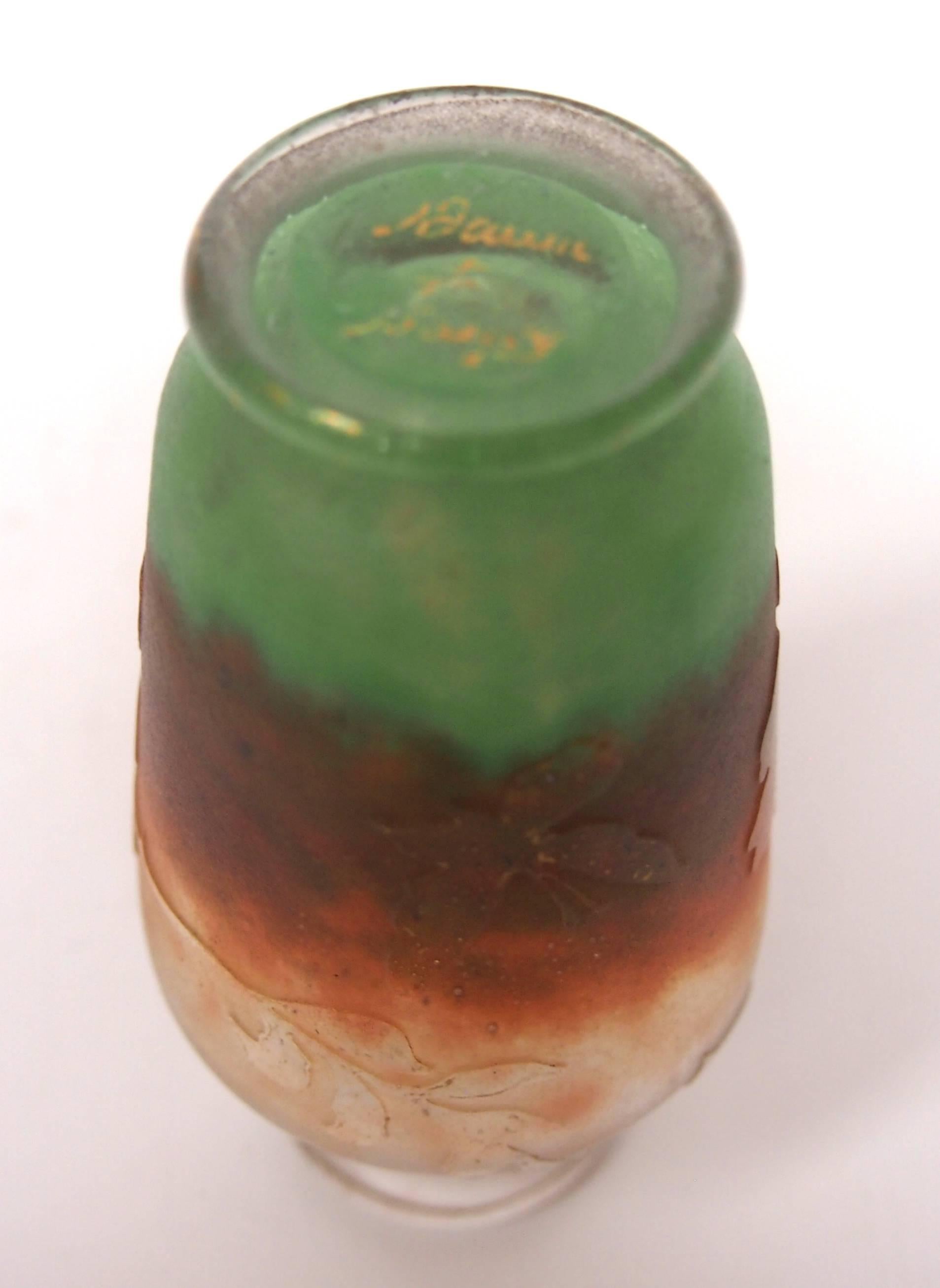 French Daum Signed Art Nouveau Butterfly Acid Cut Glass Back Vase circa 1900 For Sale 1