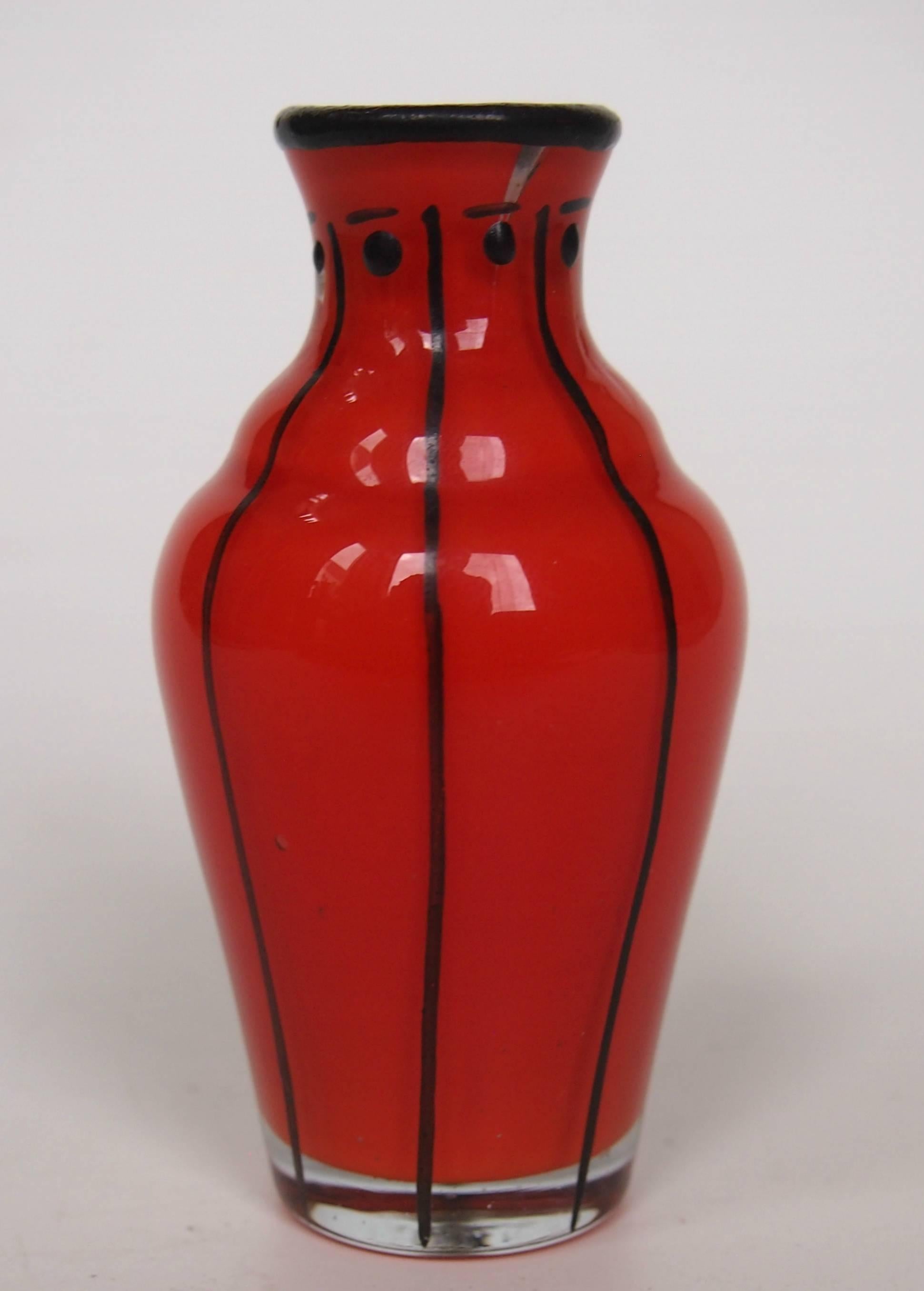 French Andre Delatte Cased and Enamel Art Deco Miniature Glass Vase