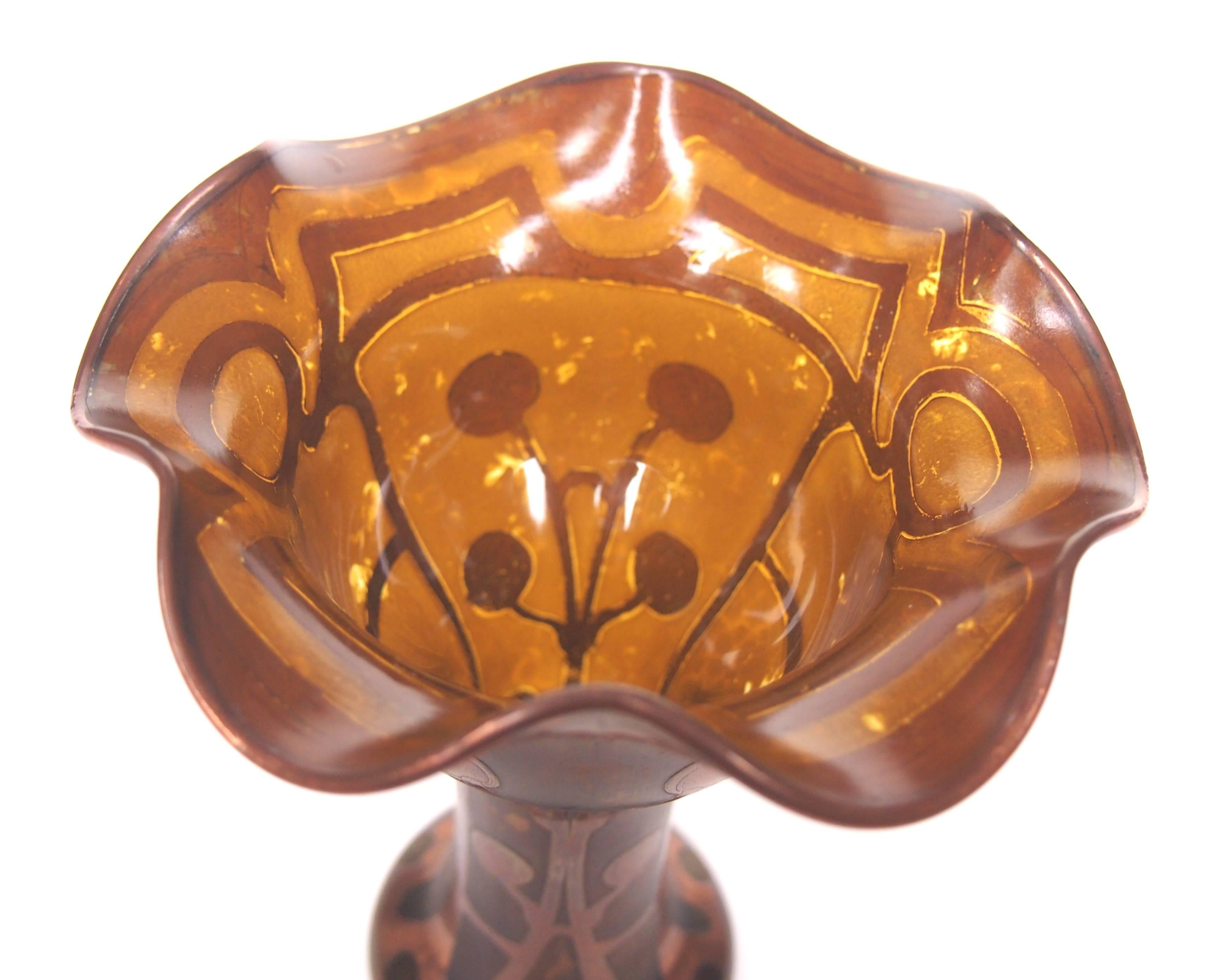 Bohemian Jugendstil Copper Clad Carl Goldberg Glass Vase in Metalic Look Finish In Good Condition For Sale In London, GB