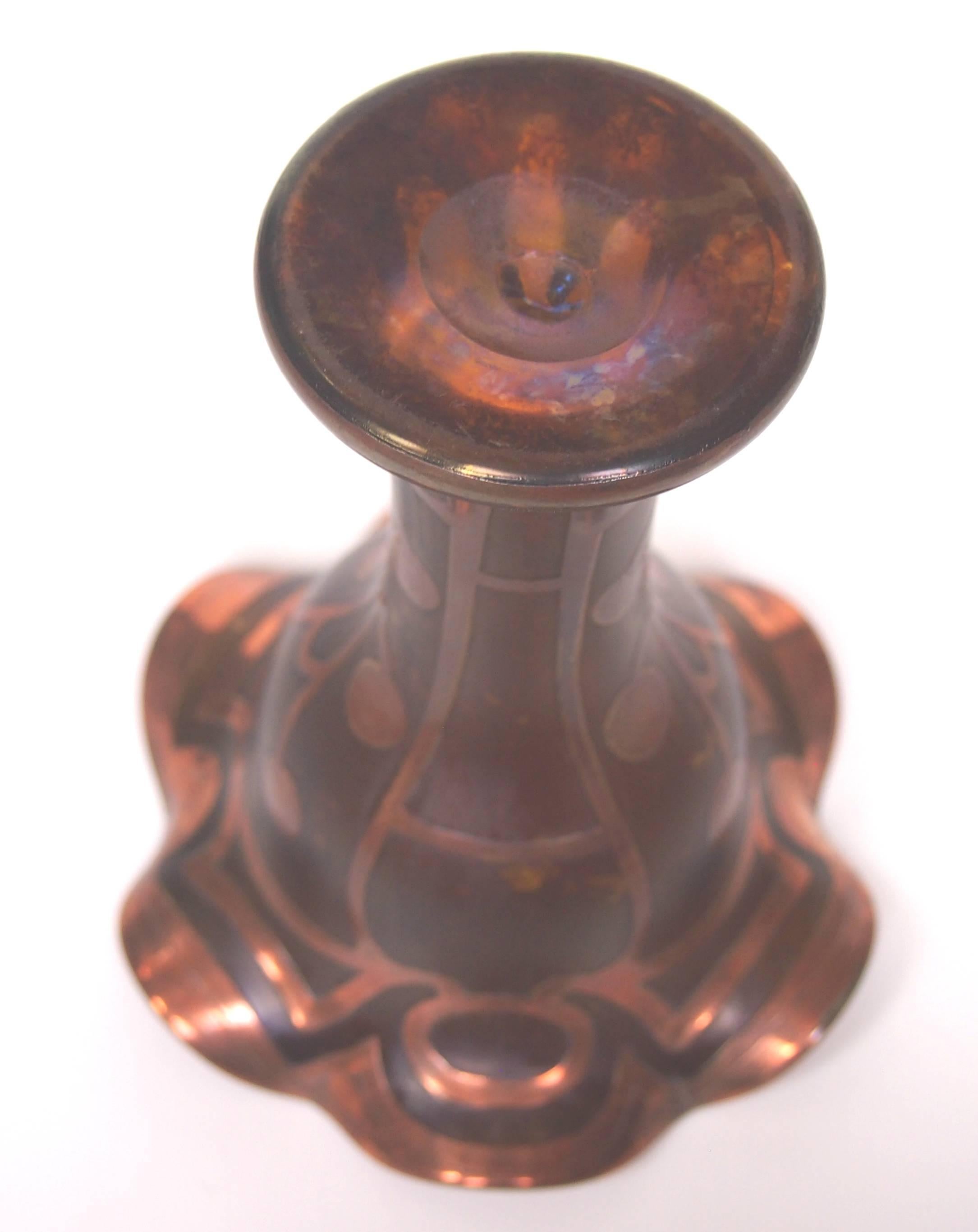 Bohemian Jugendstil Copper Clad Carl Goldberg Glass Vase in Metalic Look Finish For Sale 1