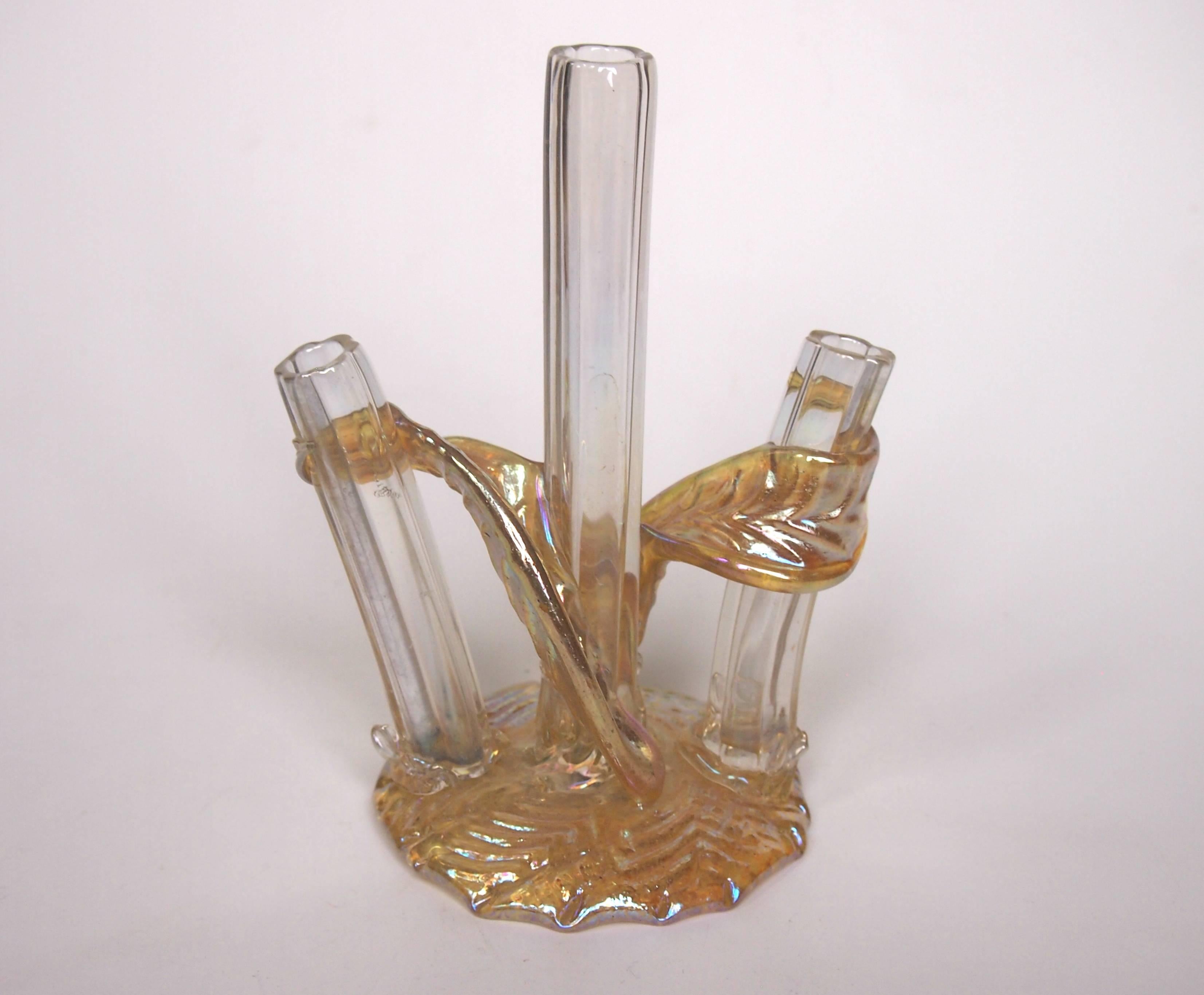 Austrian Bohemian Art Nouveau Loetz Glass Stick Vase Made for Max Emanuel in 1910 For Sale
