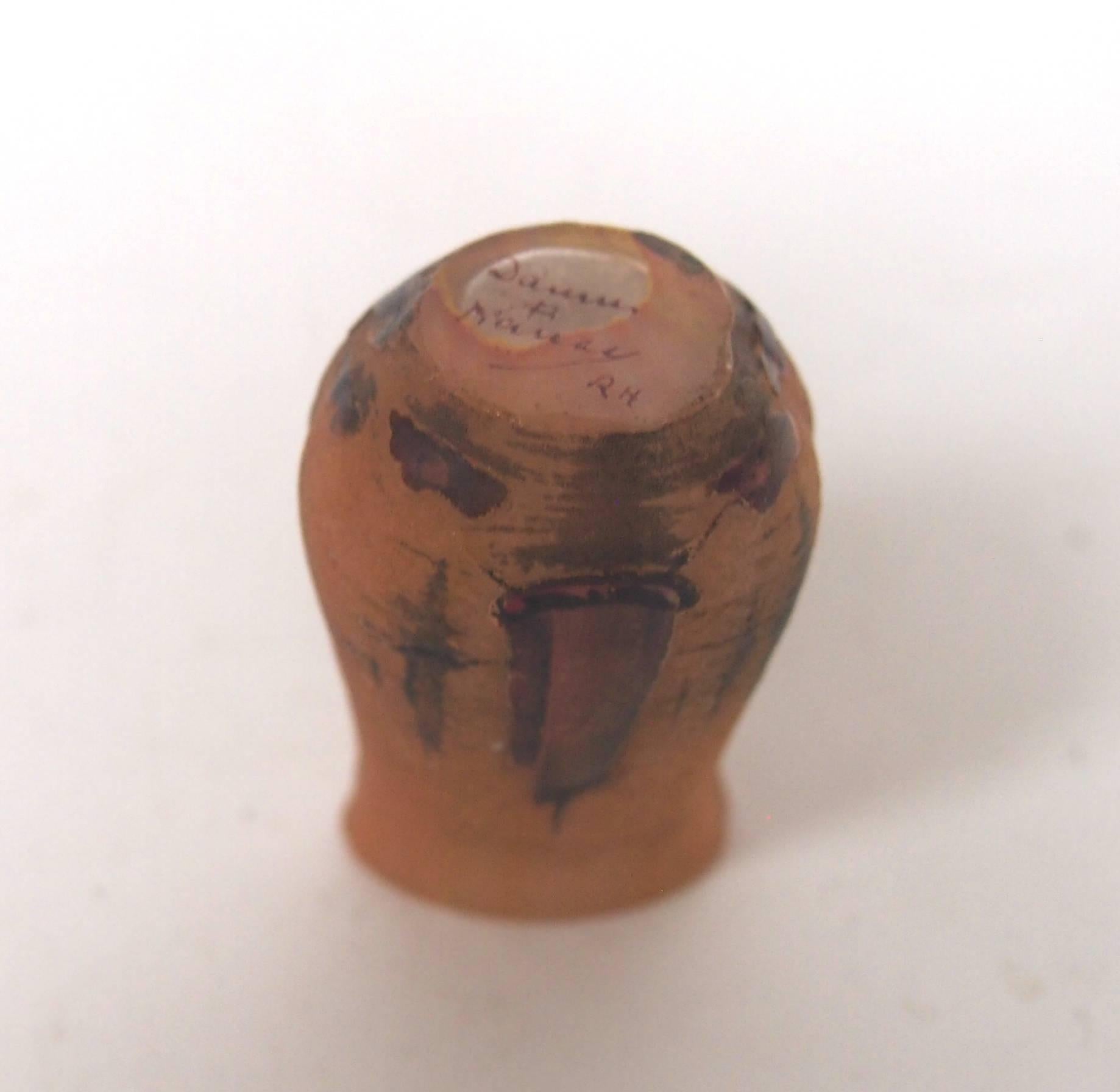 Art Glass Daum Acid Cut Back and Enamel Miniature Boating Vase, Art Nouveau