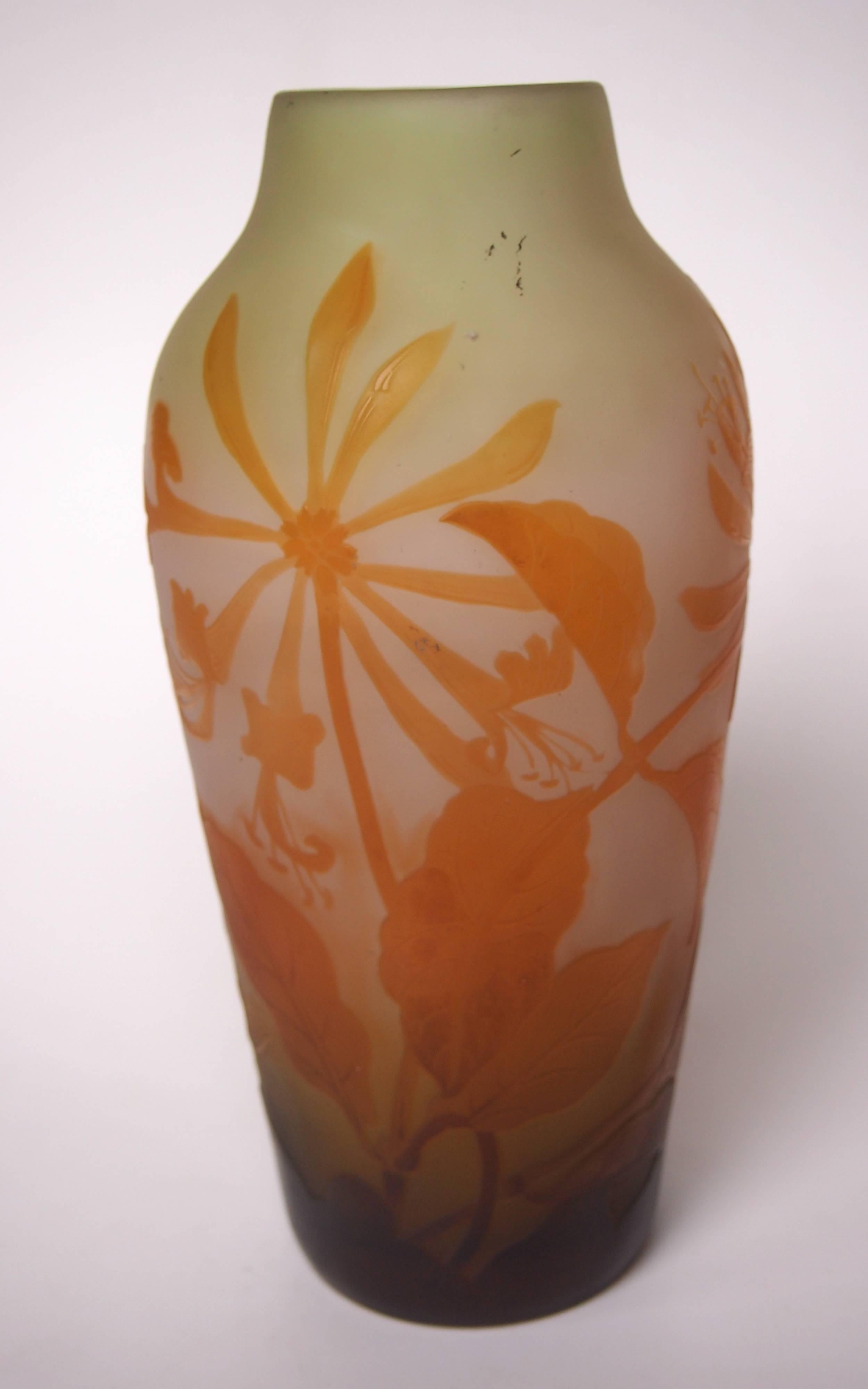 Art Nouveau Emile Galle Cameo Vase with Honeysuckle Signed, circa 1900 In Excellent Condition In London, GB