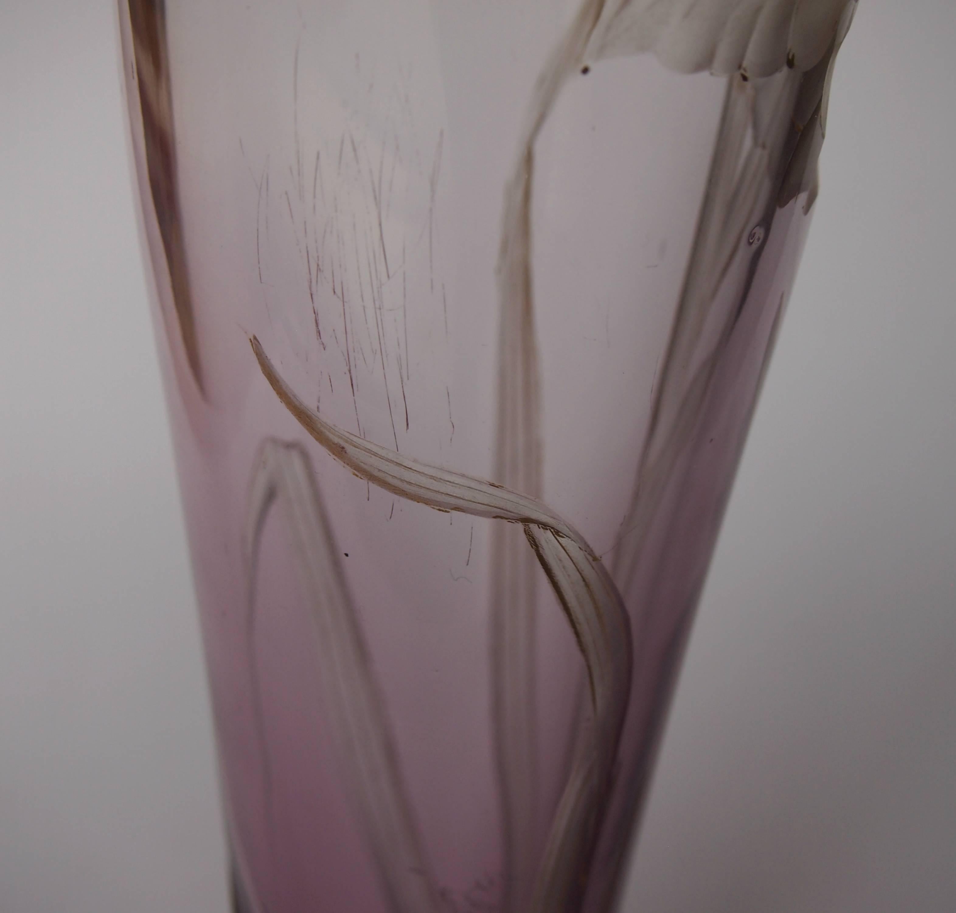 Bohemian Art Nouveau Harrach Clear to Purple Glass Lily Vase circa 1900 For Sale 1