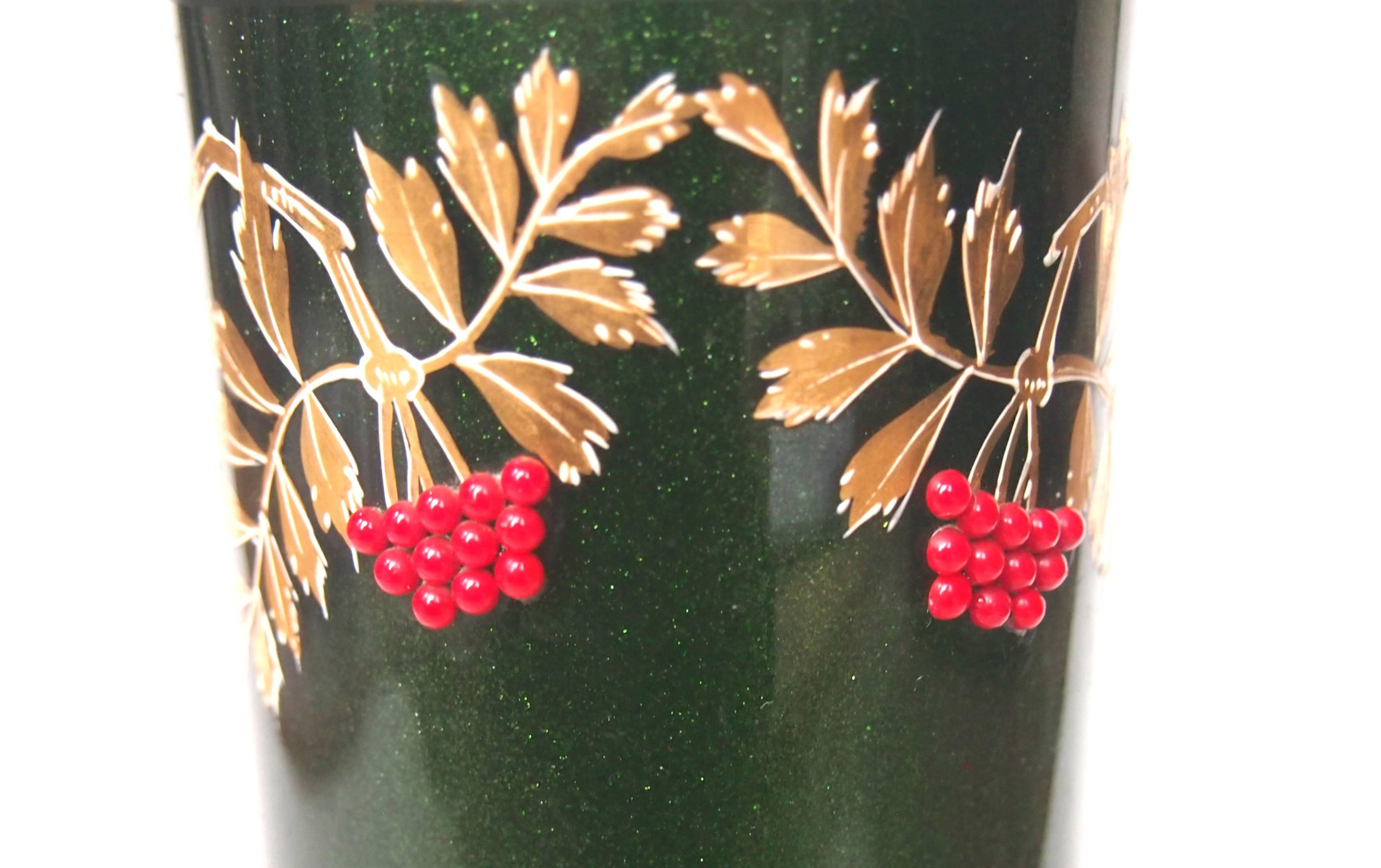 Late 19th Century Art Nouveau Green Aventurine Riedel Vase with Applied Red Beads