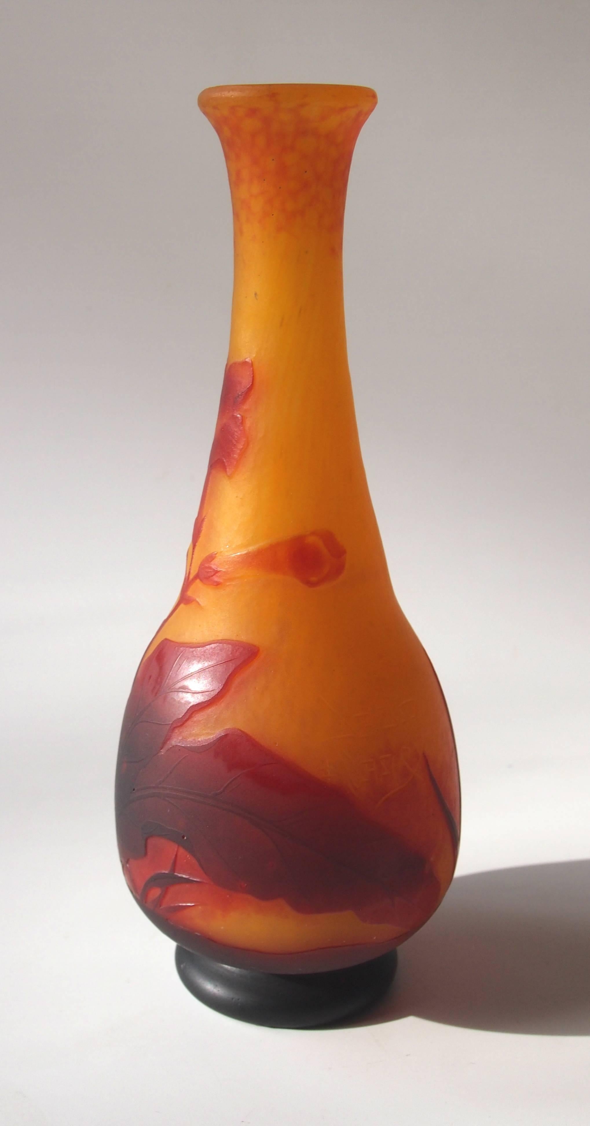 French Art Nouveau Daum Cameo, Martelé and Carved Nicotiana Vase