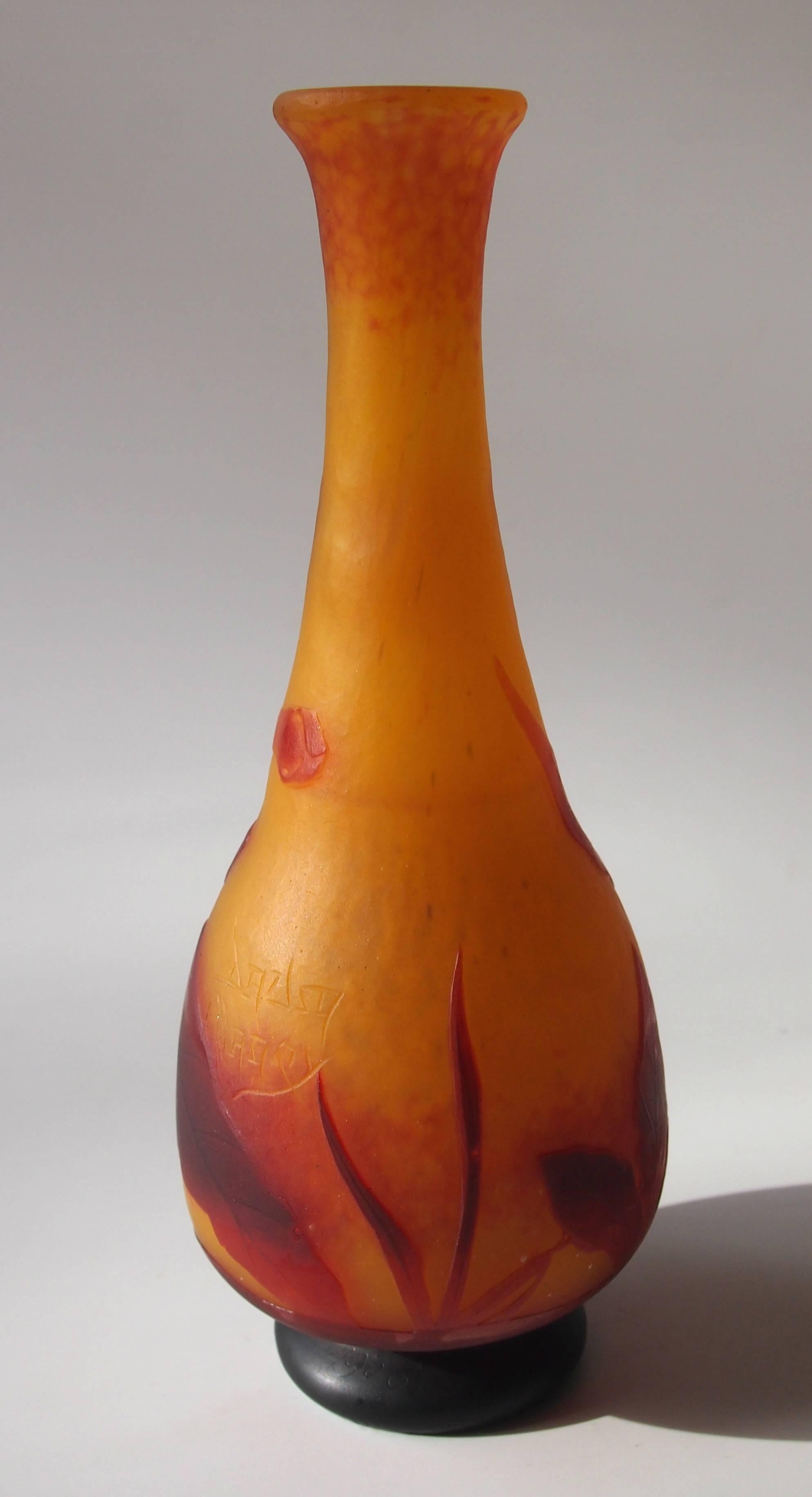 Late 19th Century Art Nouveau Daum Cameo, Martelé and Carved Nicotiana Vase