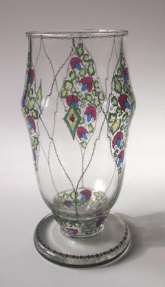 Art Deco Bohemian Fachschule Haida Enamel Glass Vase