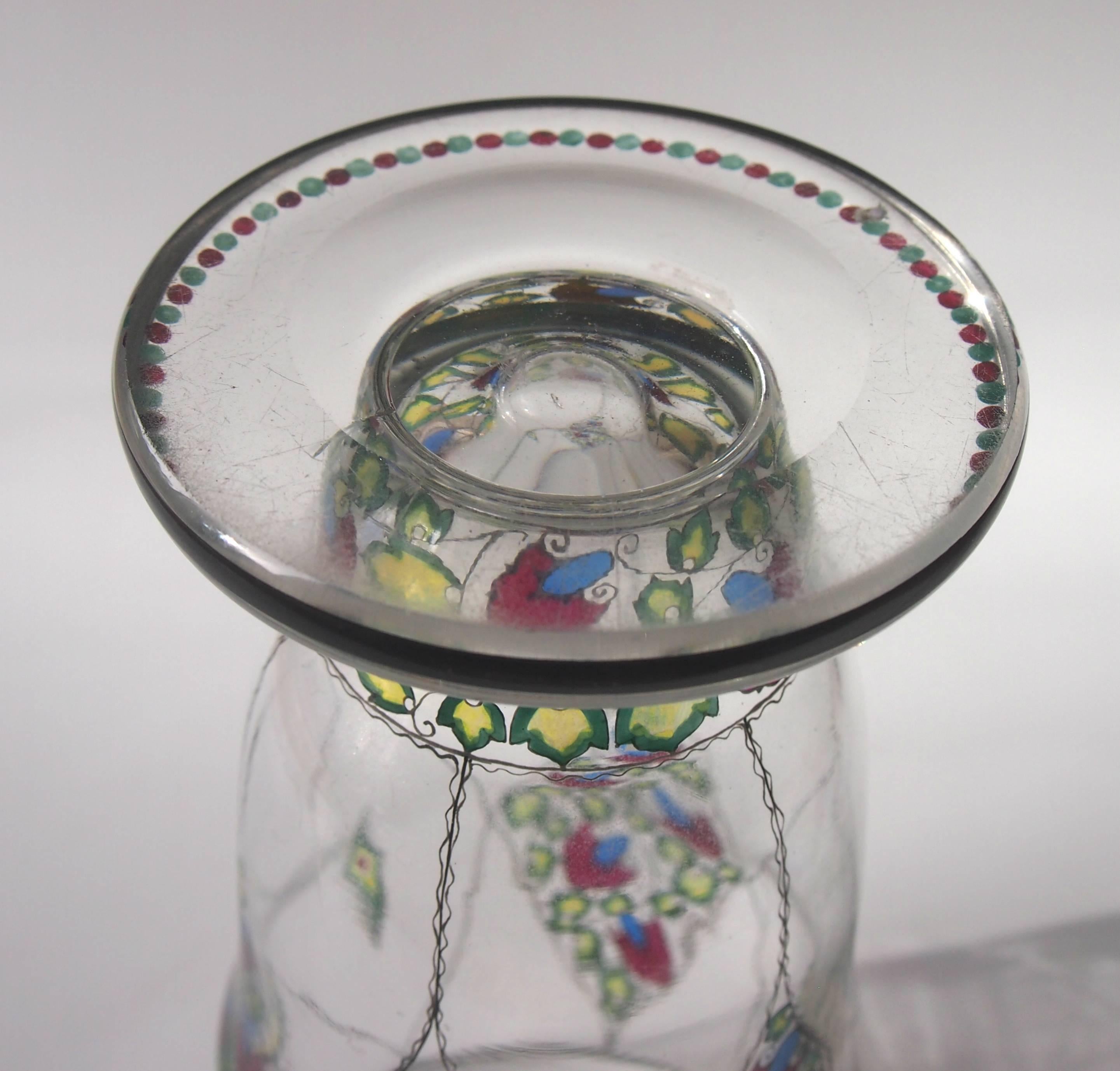 Early 20th Century Art Deco Bohemian Fachschule Haida Enamel Glass Vase For Sale