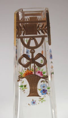 Bohemian Victorian Harrach Enameled Glass Vase with Basket of Flowers circa 1895
