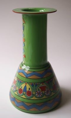Bohemian Art Deco Moser Enameled Glass Vase in the Egyptian Style 1920s