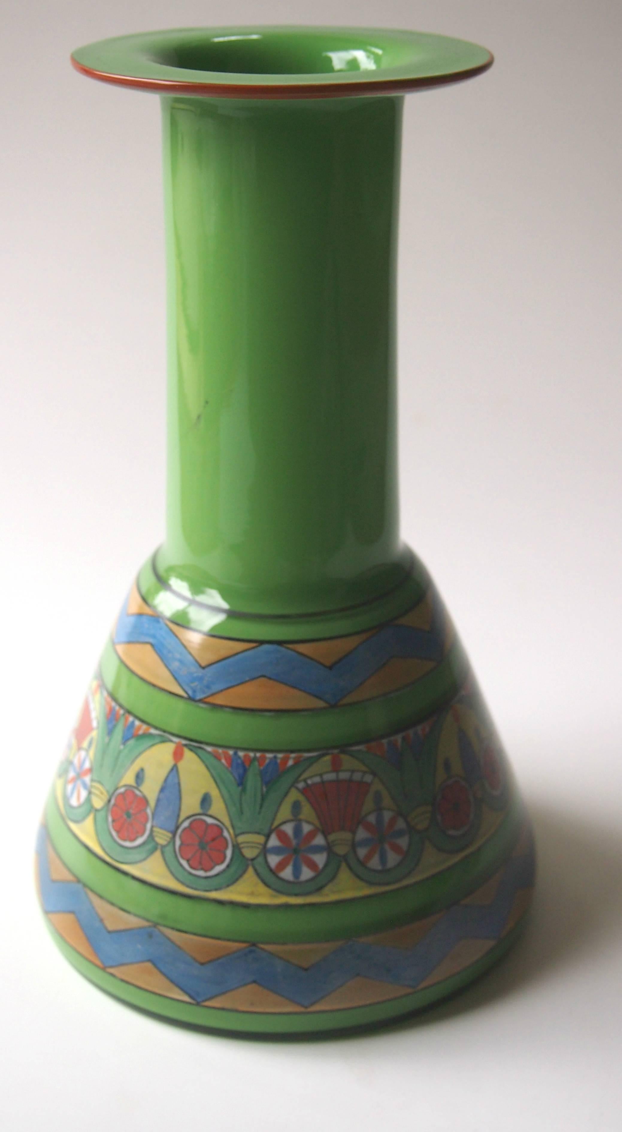 Czech Bohemian Art Deco Moser Enameled Glass Vase in the Egyptian Style 1920s For Sale
