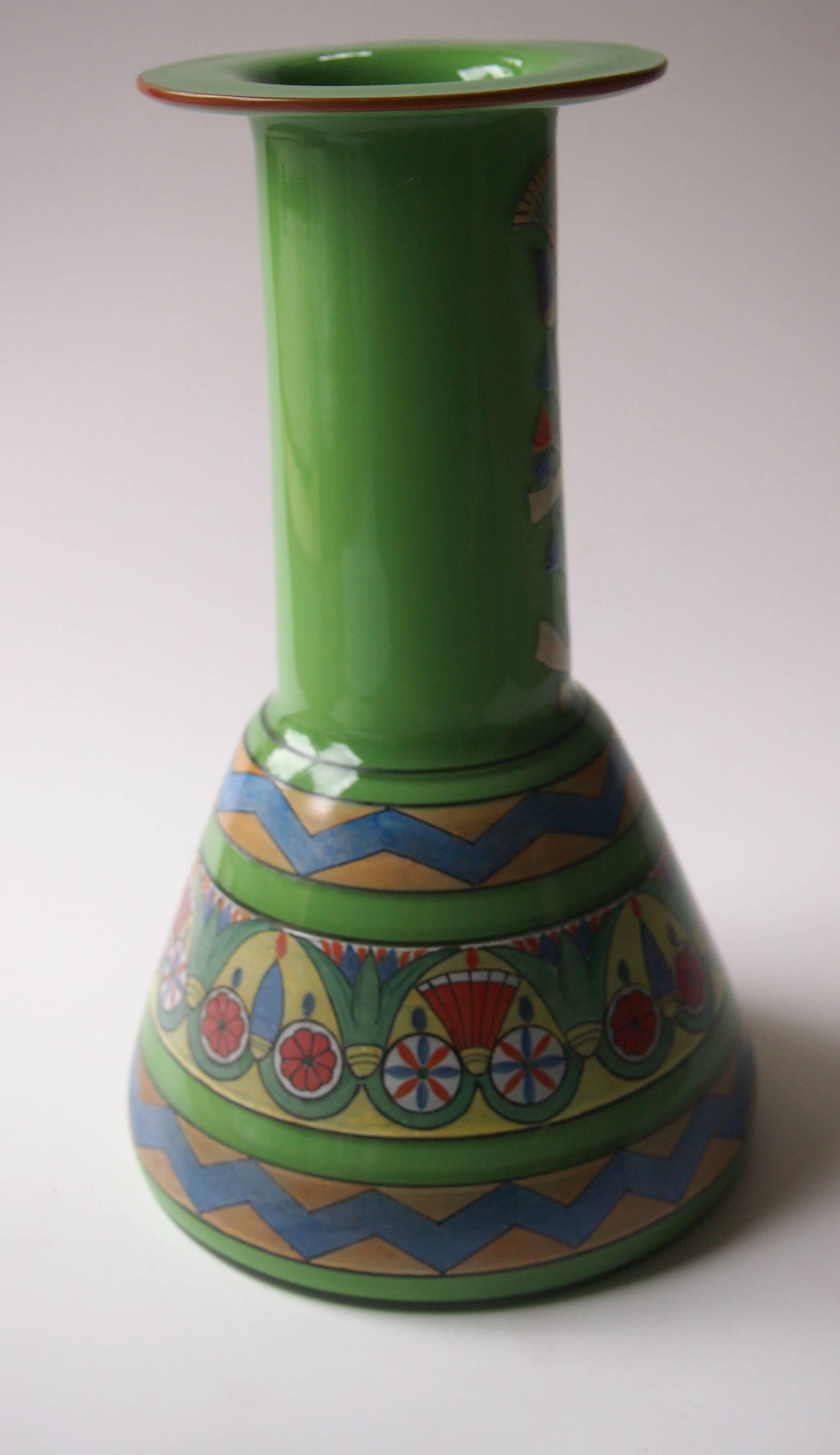 Bohemian Art Deco Moser Enameled Glass Vase in the Egyptian Style 1920s In Good Condition For Sale In London, GB